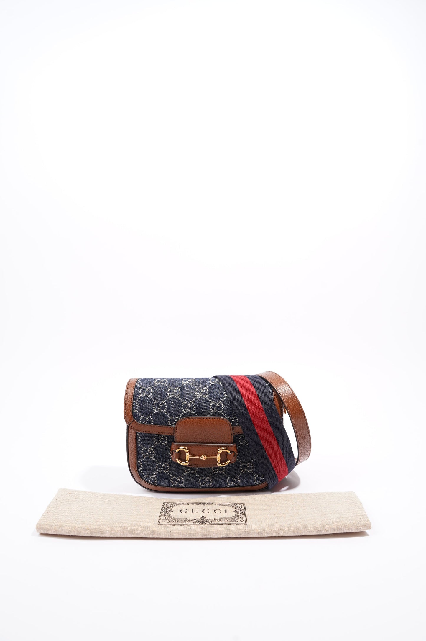 Gucci Womens Horsebit 1955 Mini Bag Demin / Brown