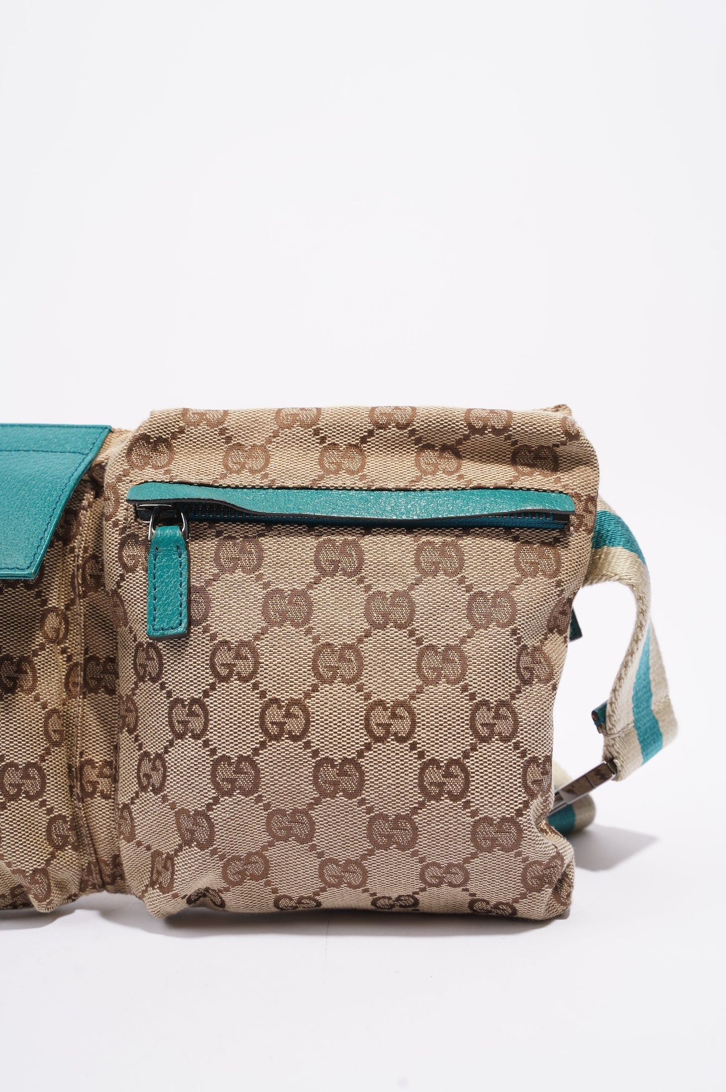 Gucci Womens Vintage GG Canvas Belt Bag Beige Teal