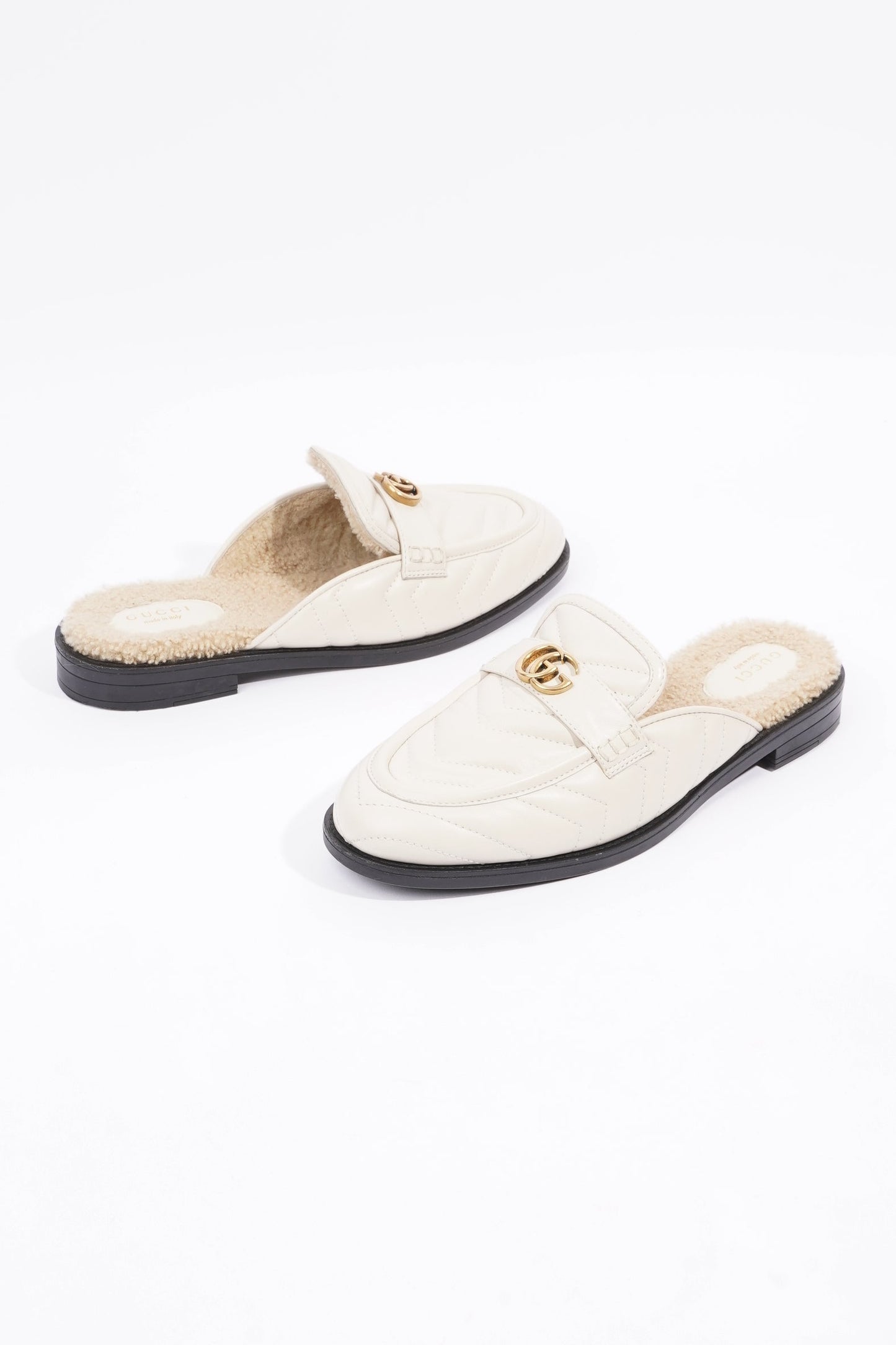 Gucci Womens Shearing Lined Princetown Mules Off White EU 39 / UK 6