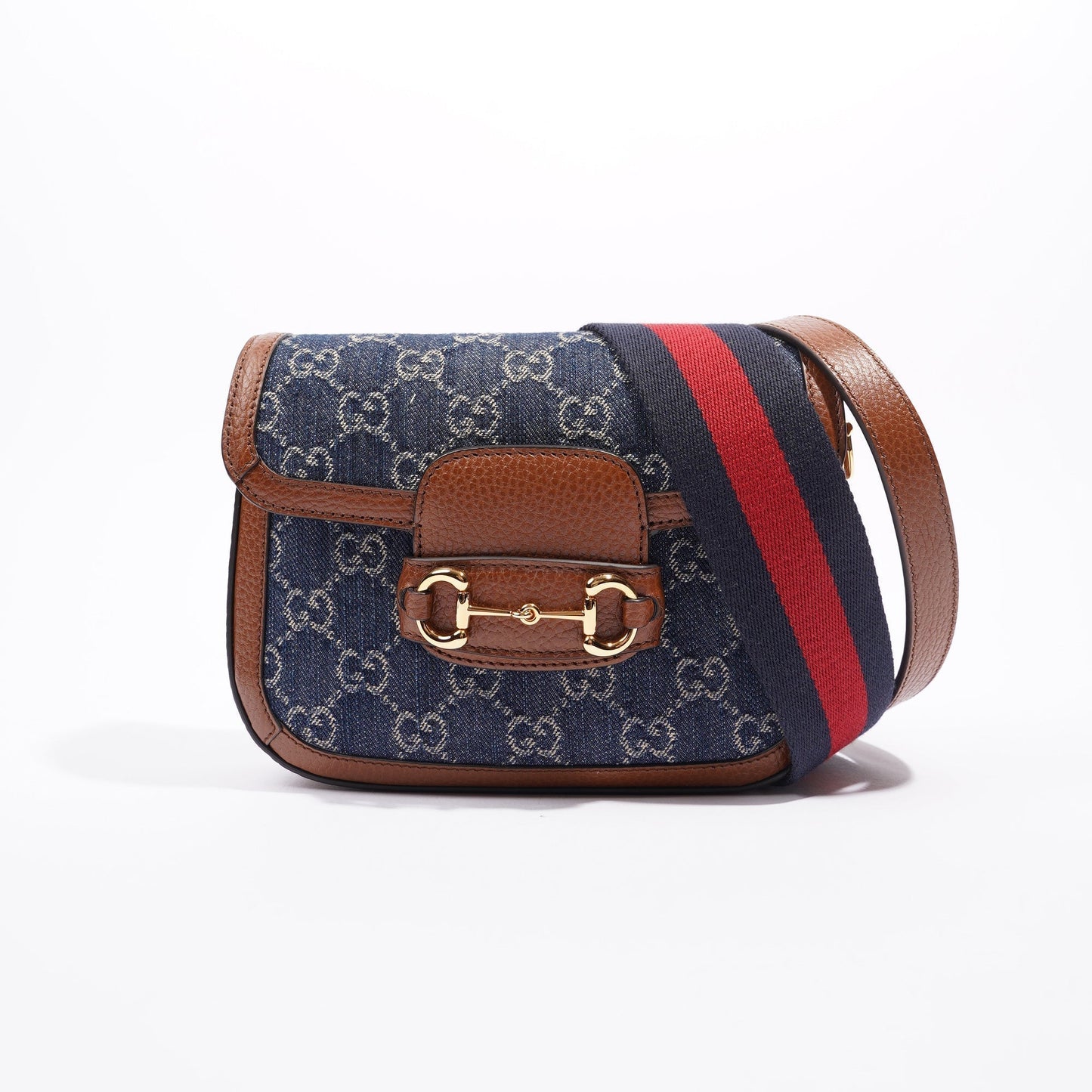 Gucci Womens Horsebit 1955 Mini Bag Demin / Brown