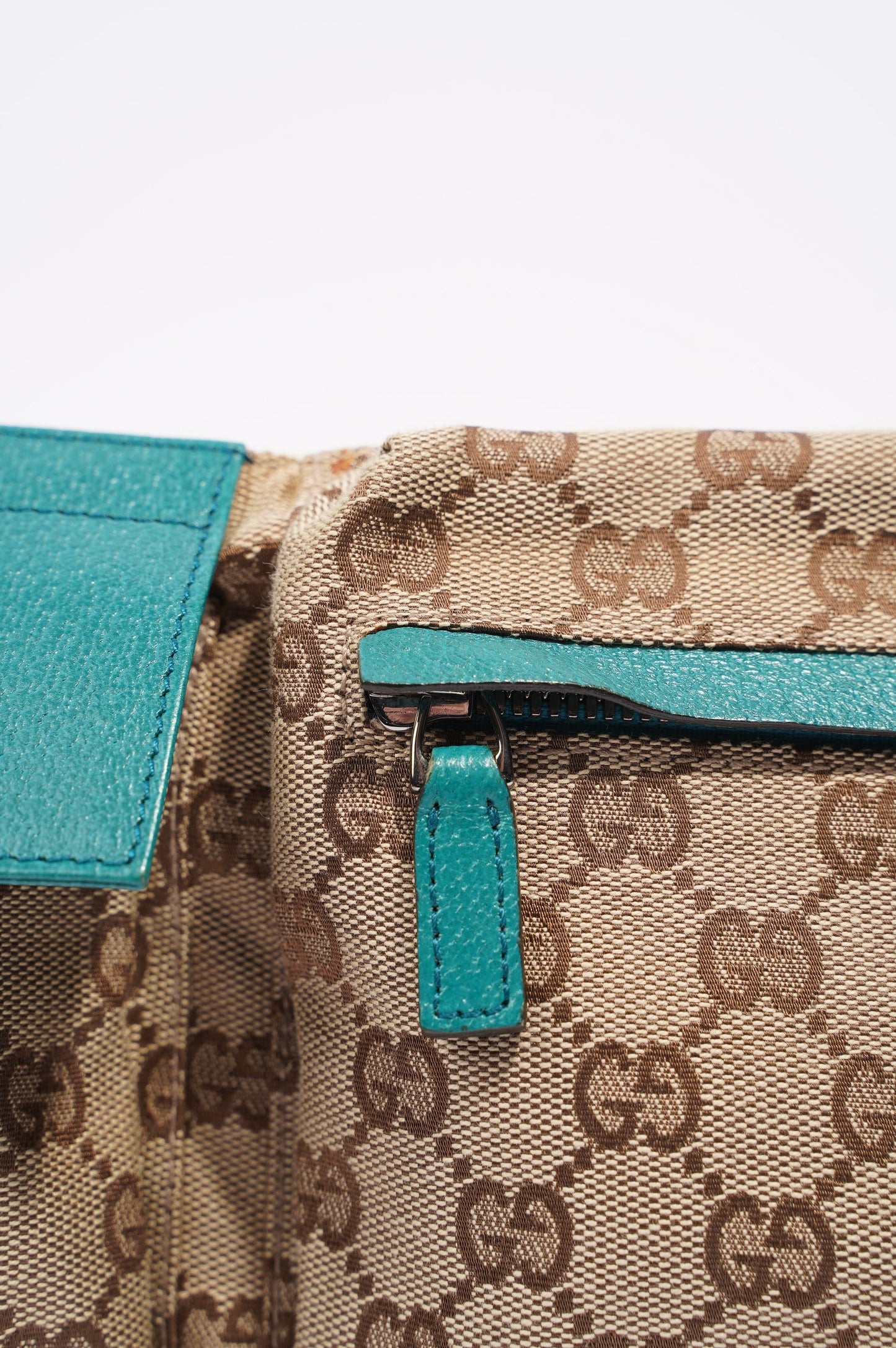 Gucci Womens Vintage GG Canvas Belt Bag Beige Teal