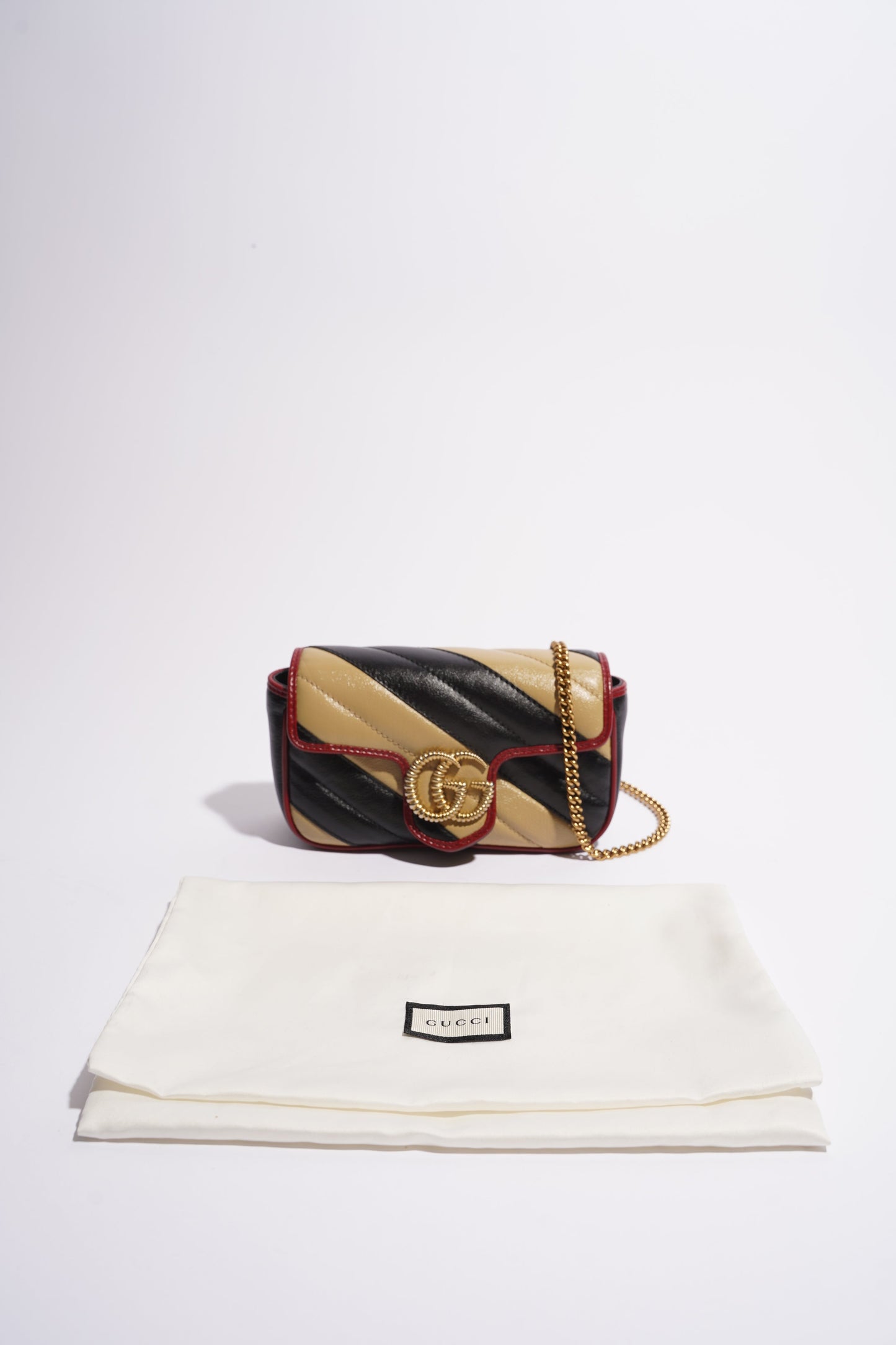 Gucci Womens Marmont Flap Beige / Black Super Mini