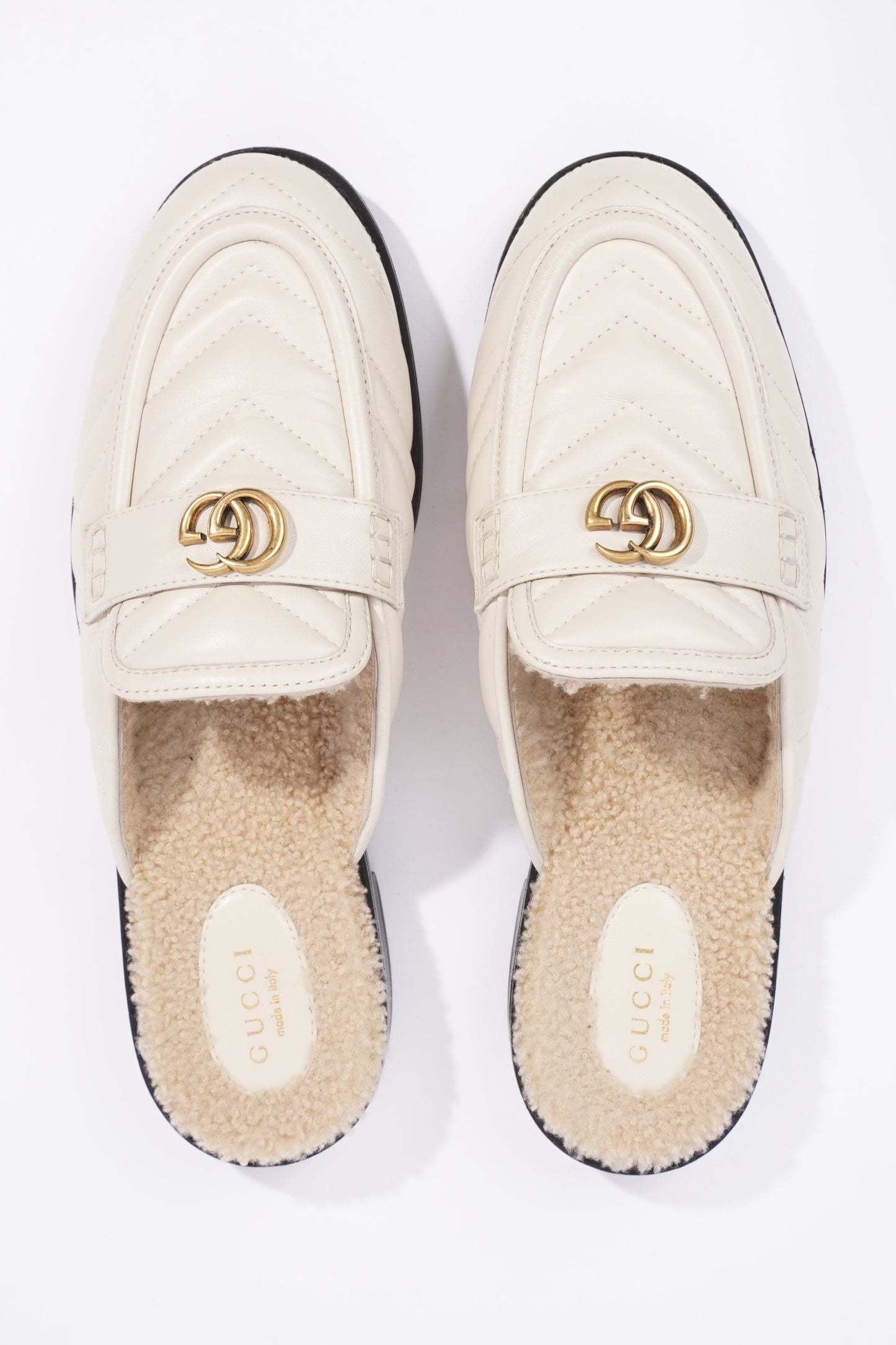Gucci Womens Shearing Lined Princetown Mules Off White EU 39 / UK 6