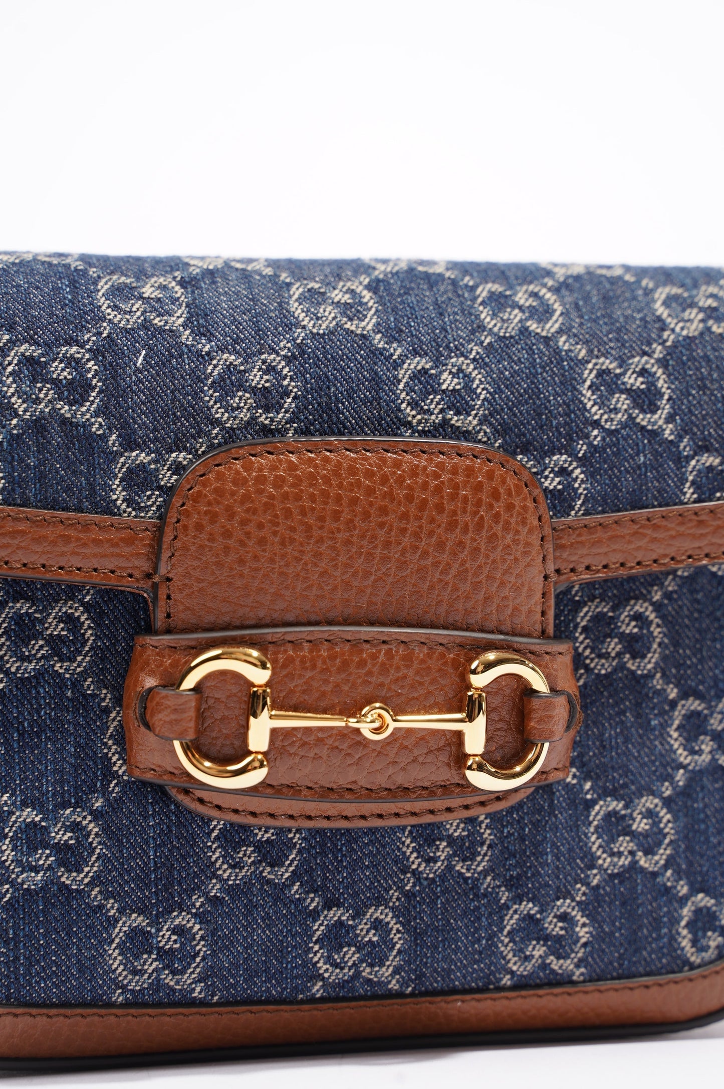 Gucci Womens Horsebit 1955 Mini Bag Demin / Brown