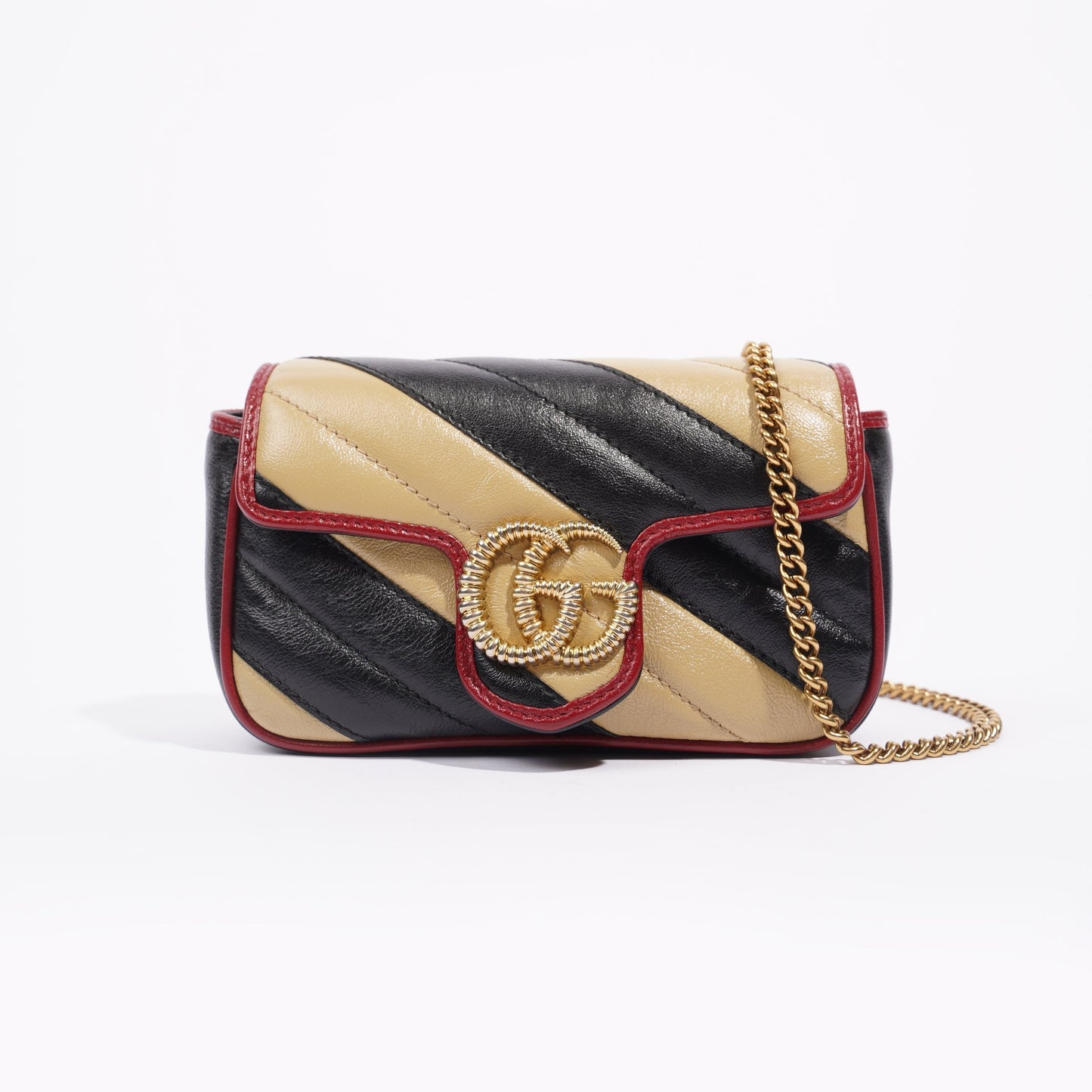 Gucci Womens Marmont Flap Beige / Black Super Mini