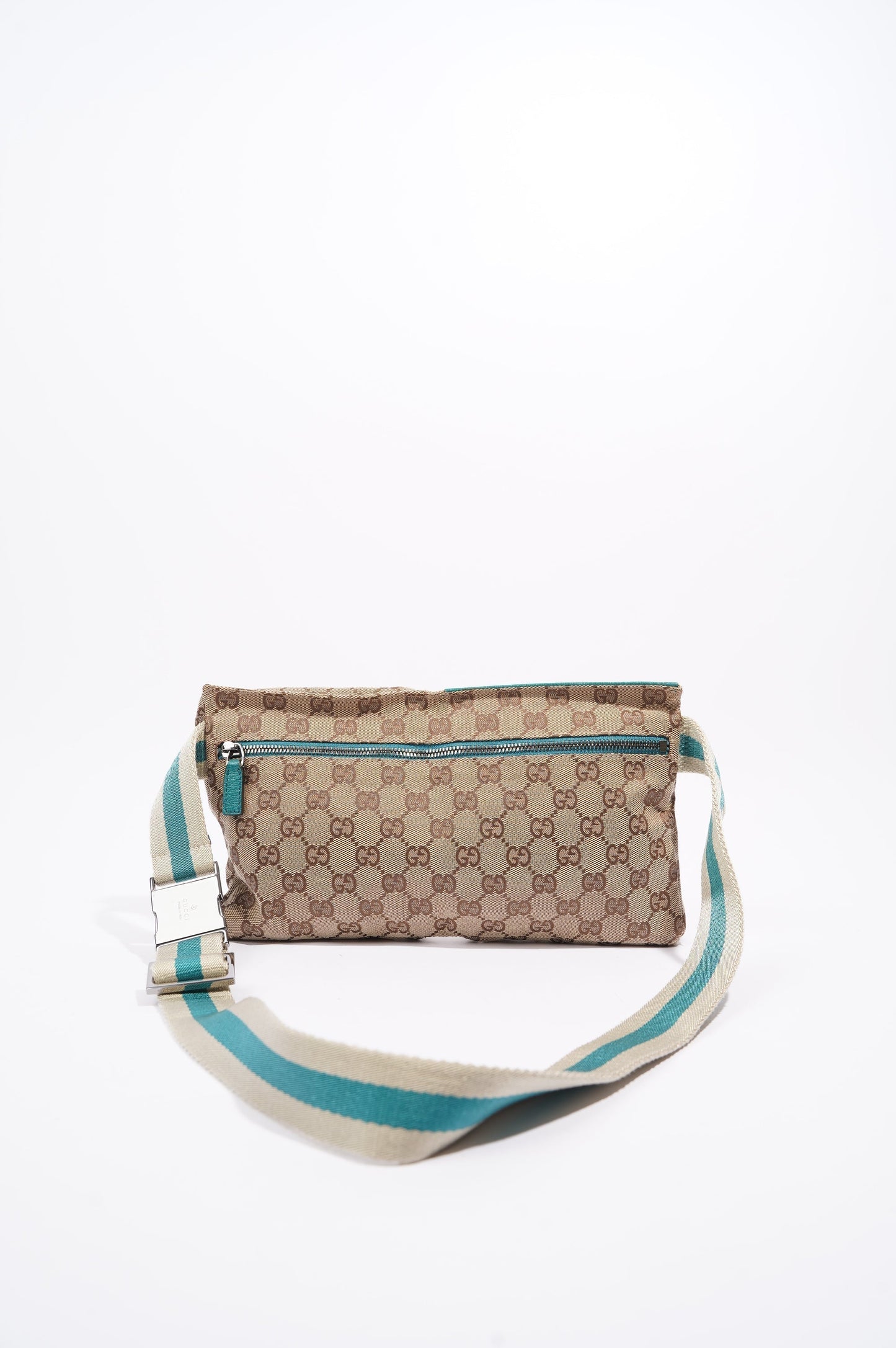 Gucci Womens Vintage GG Canvas Belt Bag Beige Teal
