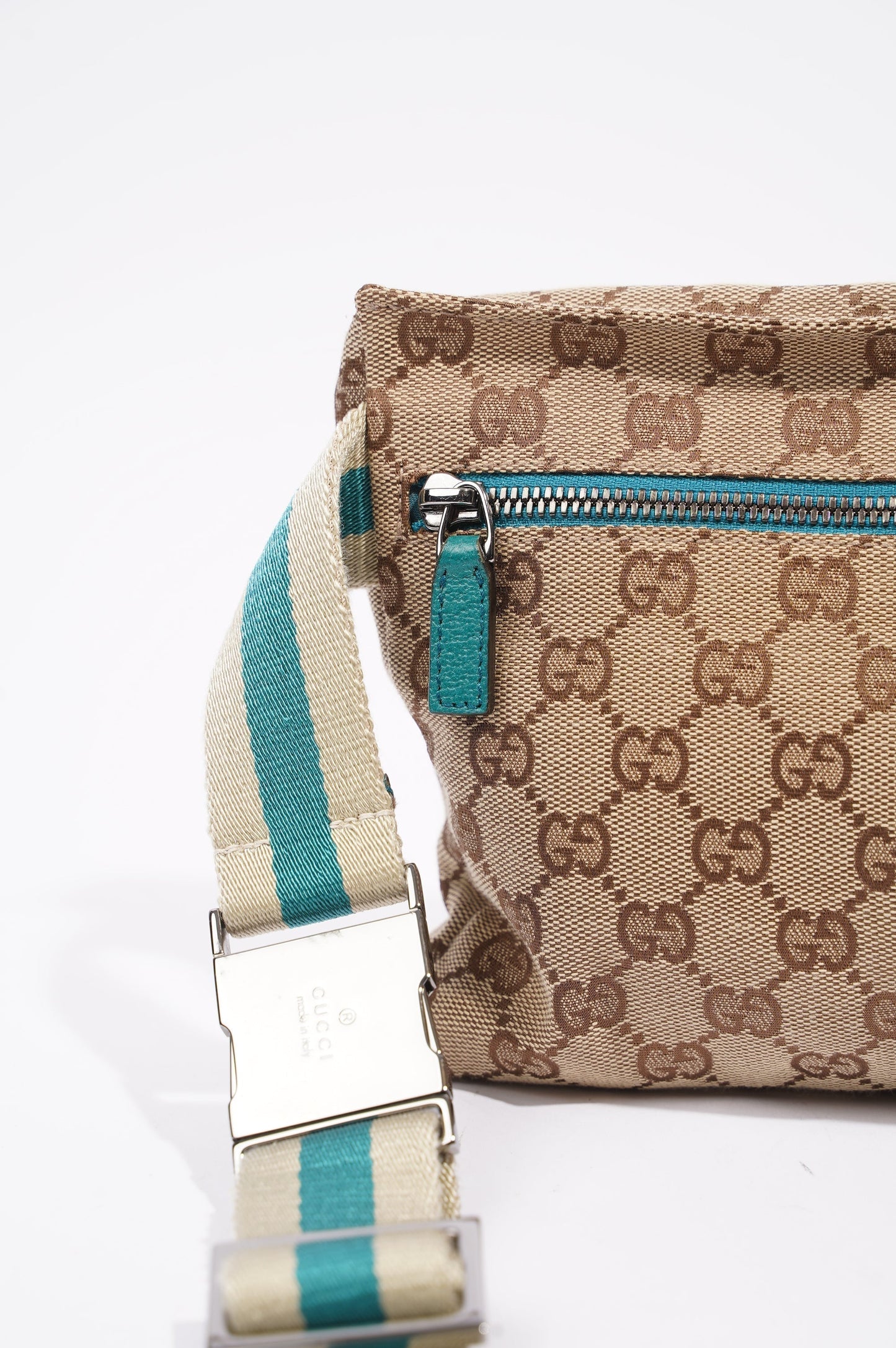 Gucci Womens Vintage GG Canvas Belt Bag Beige Teal