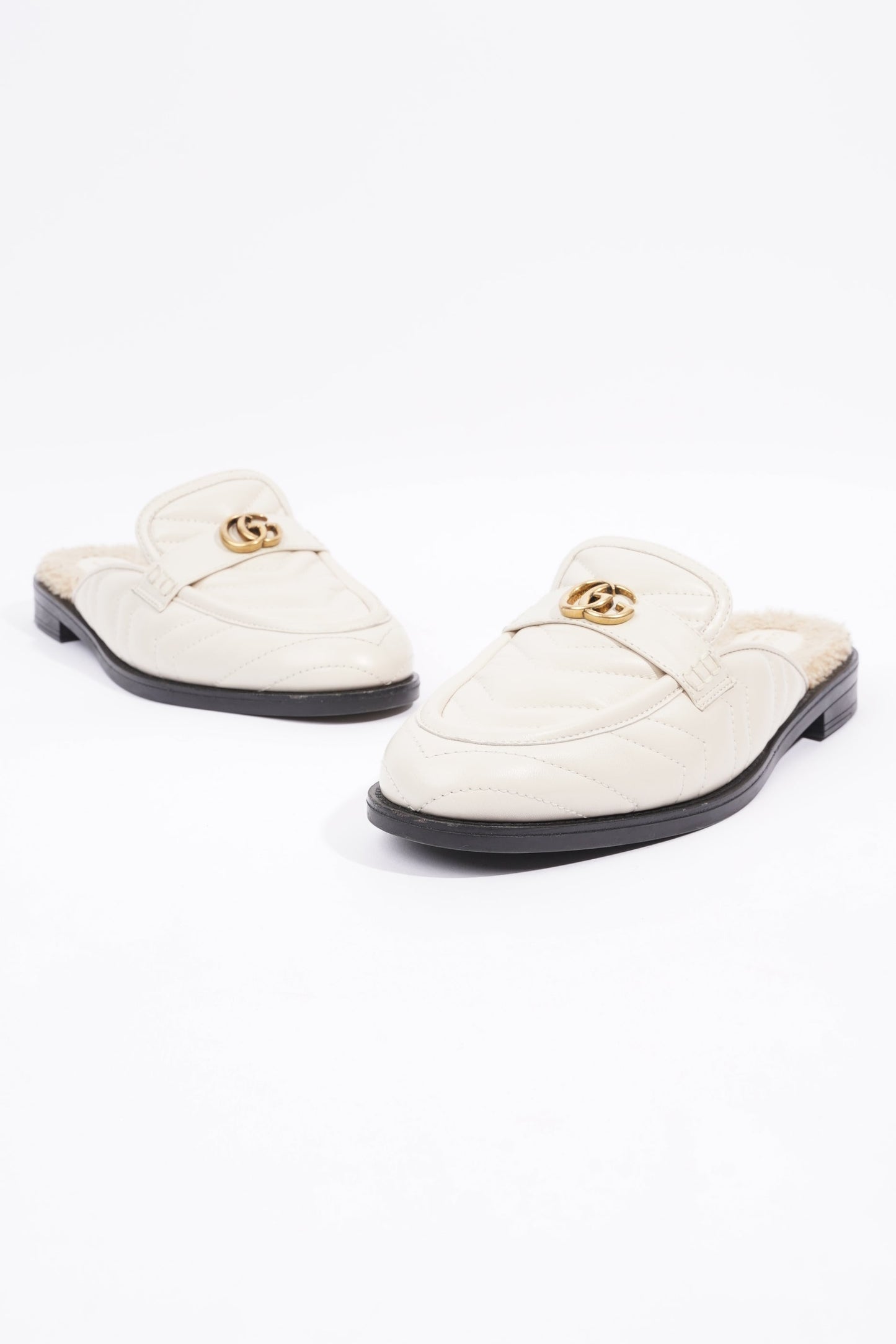 Gucci Womens Shearing Lined Princetown Mules Off White EU 39 / UK 6