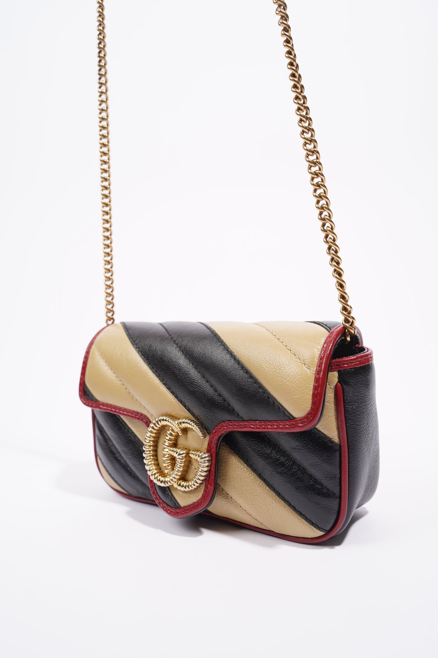 Gucci Womens Marmont Flap Beige / Black Super Mini