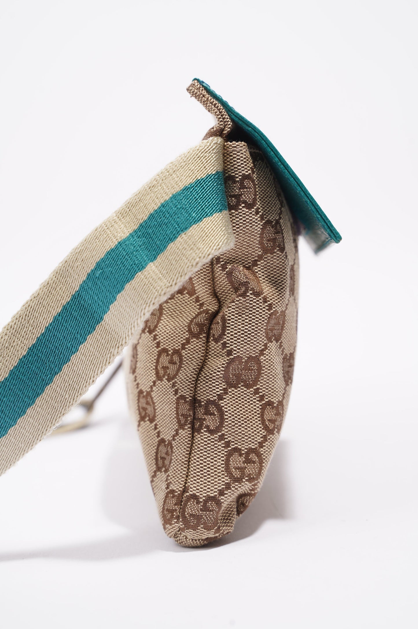 Gucci Womens Vintage GG Canvas Belt Bag Beige Teal