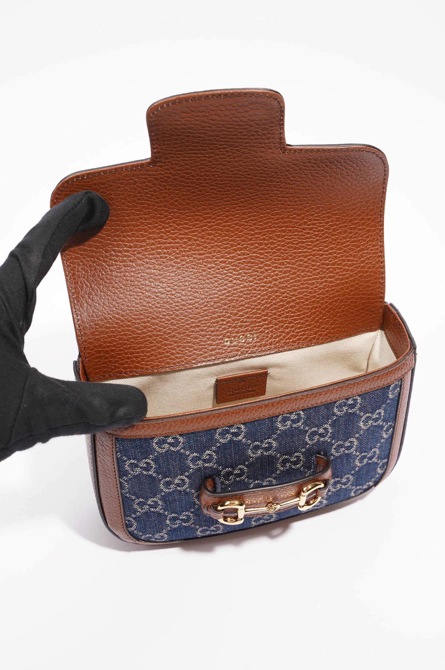 Gucci Womens Horsebit 1955 Mini Bag Demin / Brown