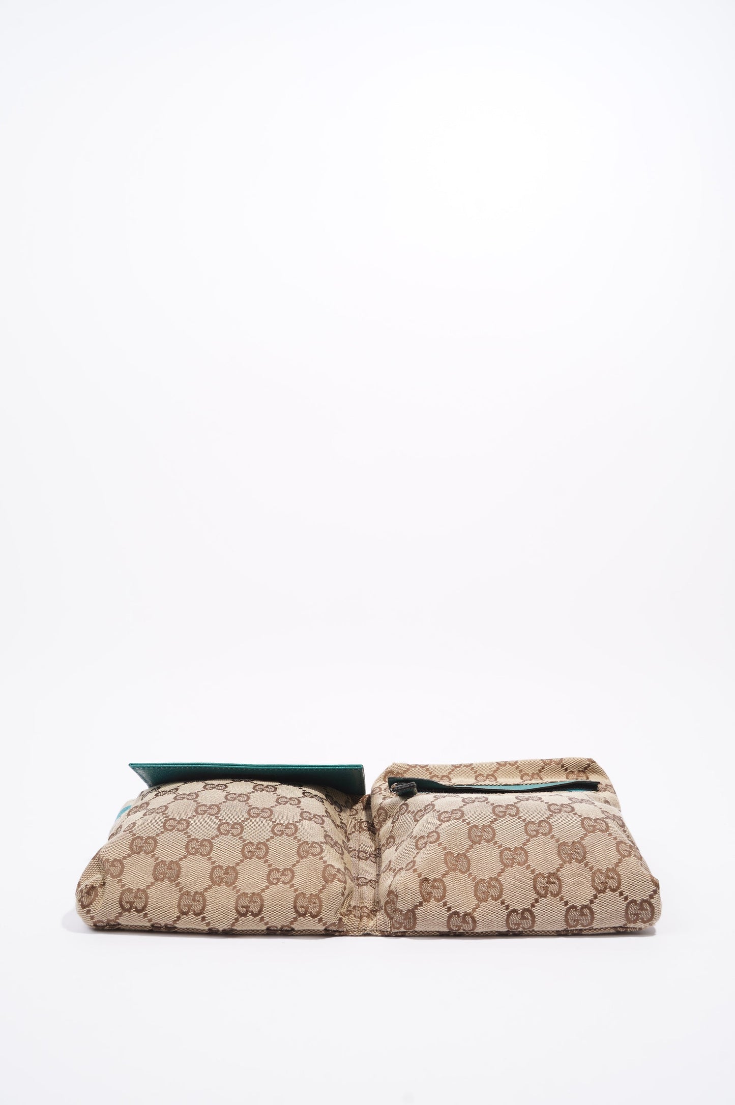 Gucci Womens Vintage GG Canvas Belt Bag Beige Teal