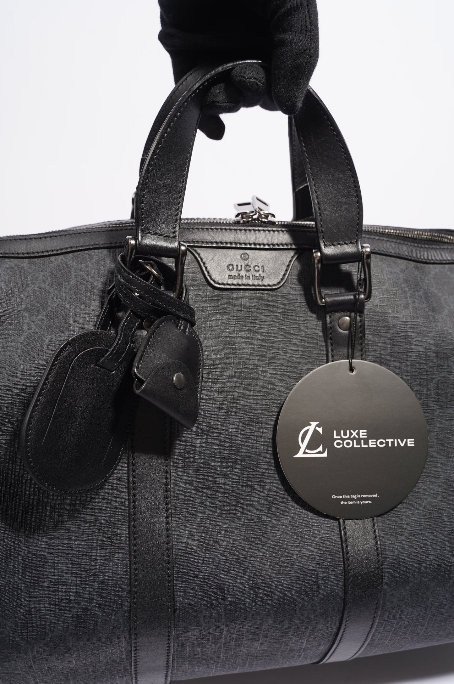 Gucci Mens GG Duffle Bag Grey Canvas