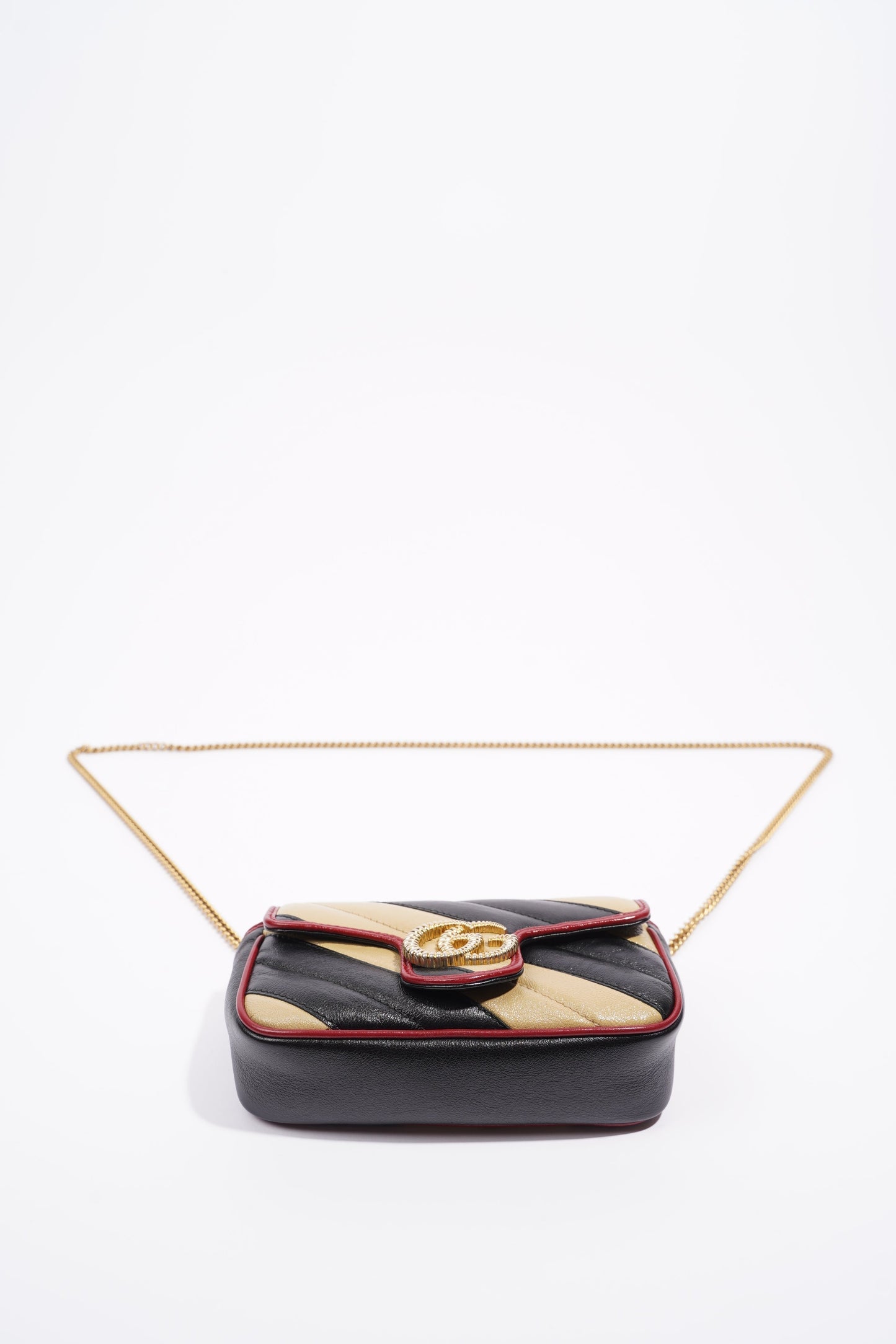 Gucci Womens Marmont Flap Beige / Black Super Mini