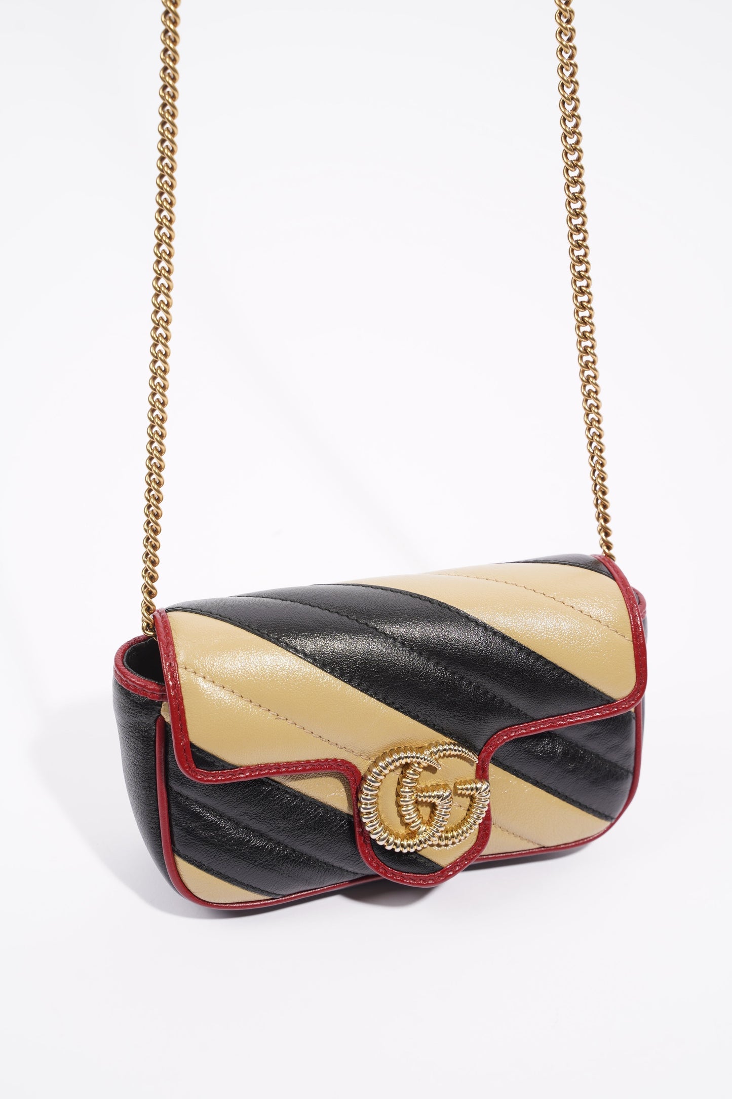 Gucci Womens Marmont Flap Beige / Black Super Mini