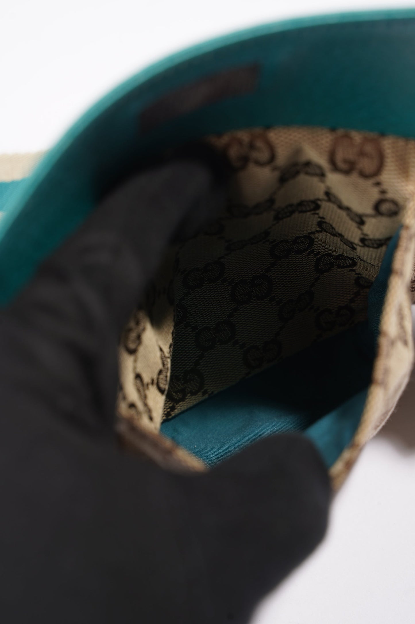 Gucci Womens Vintage GG Canvas Belt Bag Beige Teal