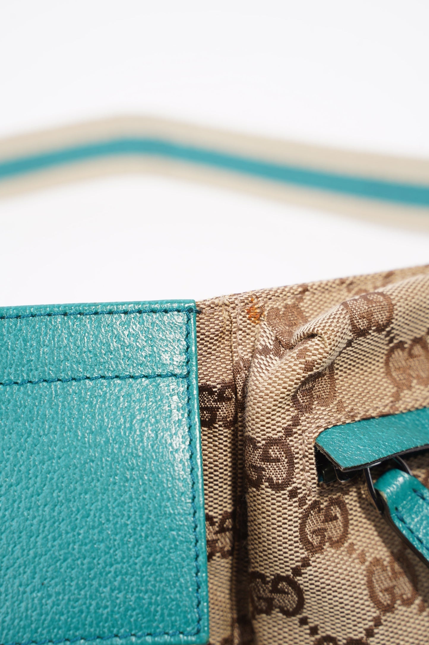 Gucci Womens Vintage GG Canvas Belt Bag Beige Teal