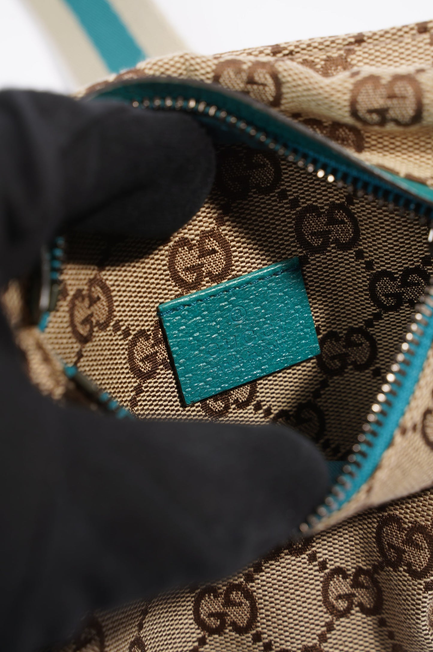 Gucci Womens Vintage GG Canvas Belt Bag Beige Teal