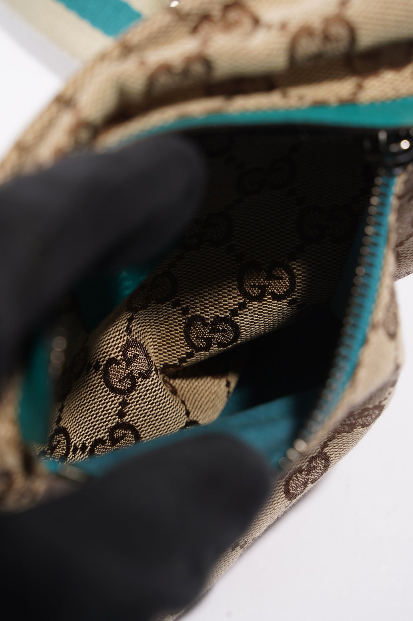 Gucci Womens Vintage GG Canvas Belt Bag Beige Teal