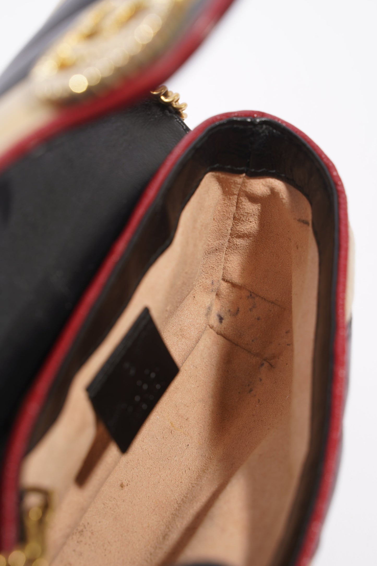 Gucci Womens Marmont Flap Beige / Black Super Mini