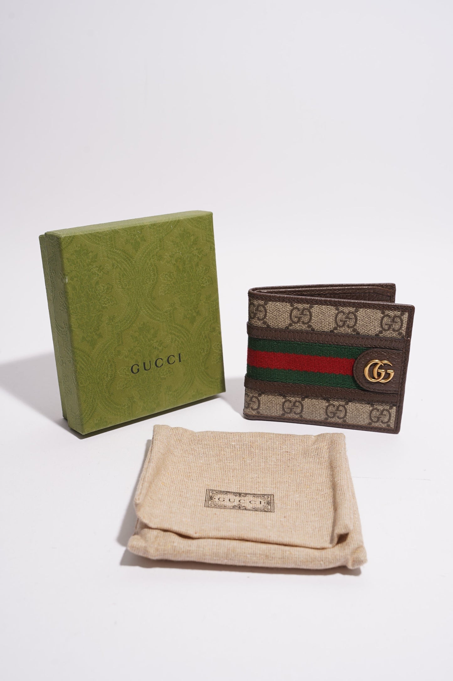 Gucci Mens Bi Fold Web Wallet Brown Canvas
