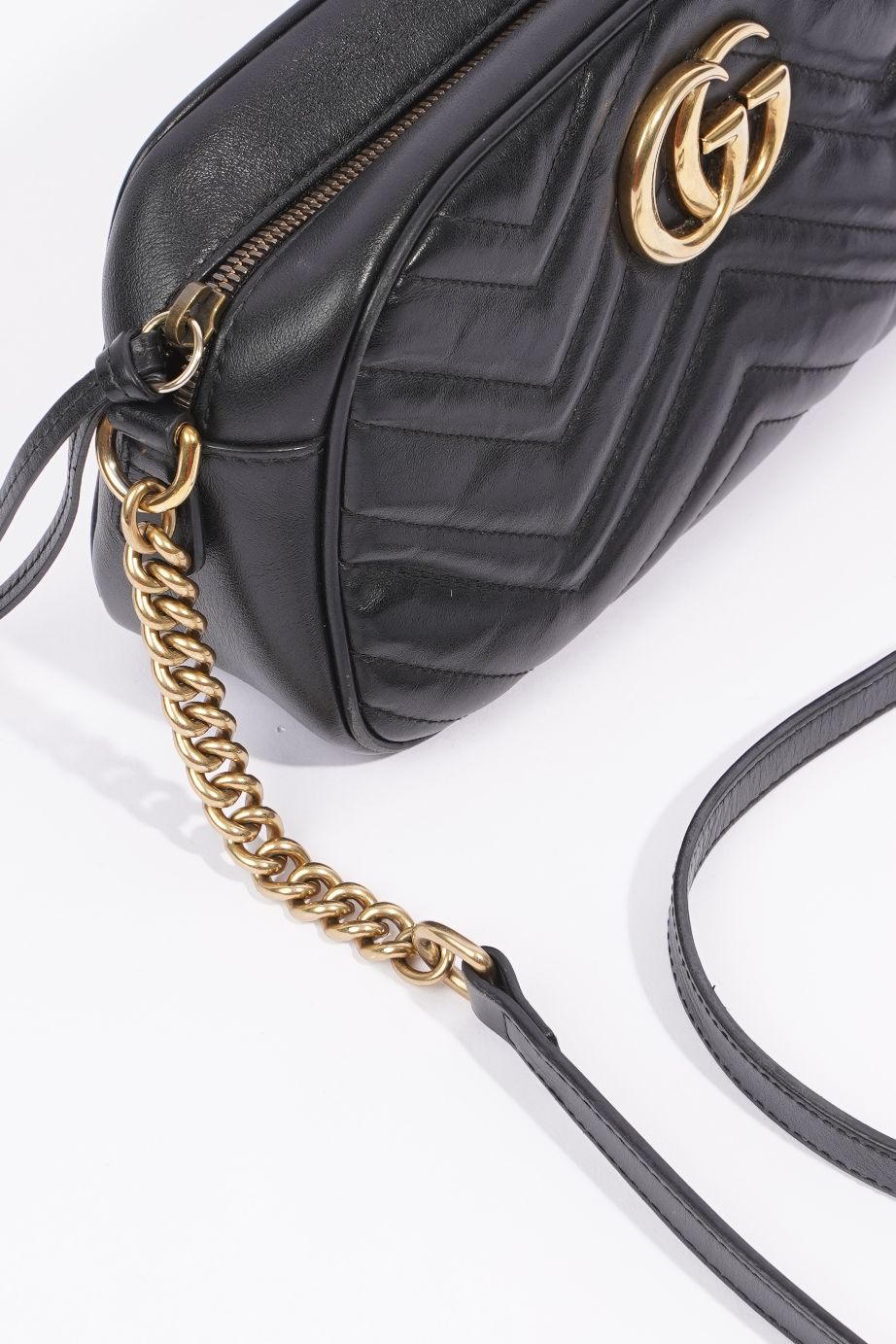 Gucci Womens Marmont GG Bag Black Leather Small