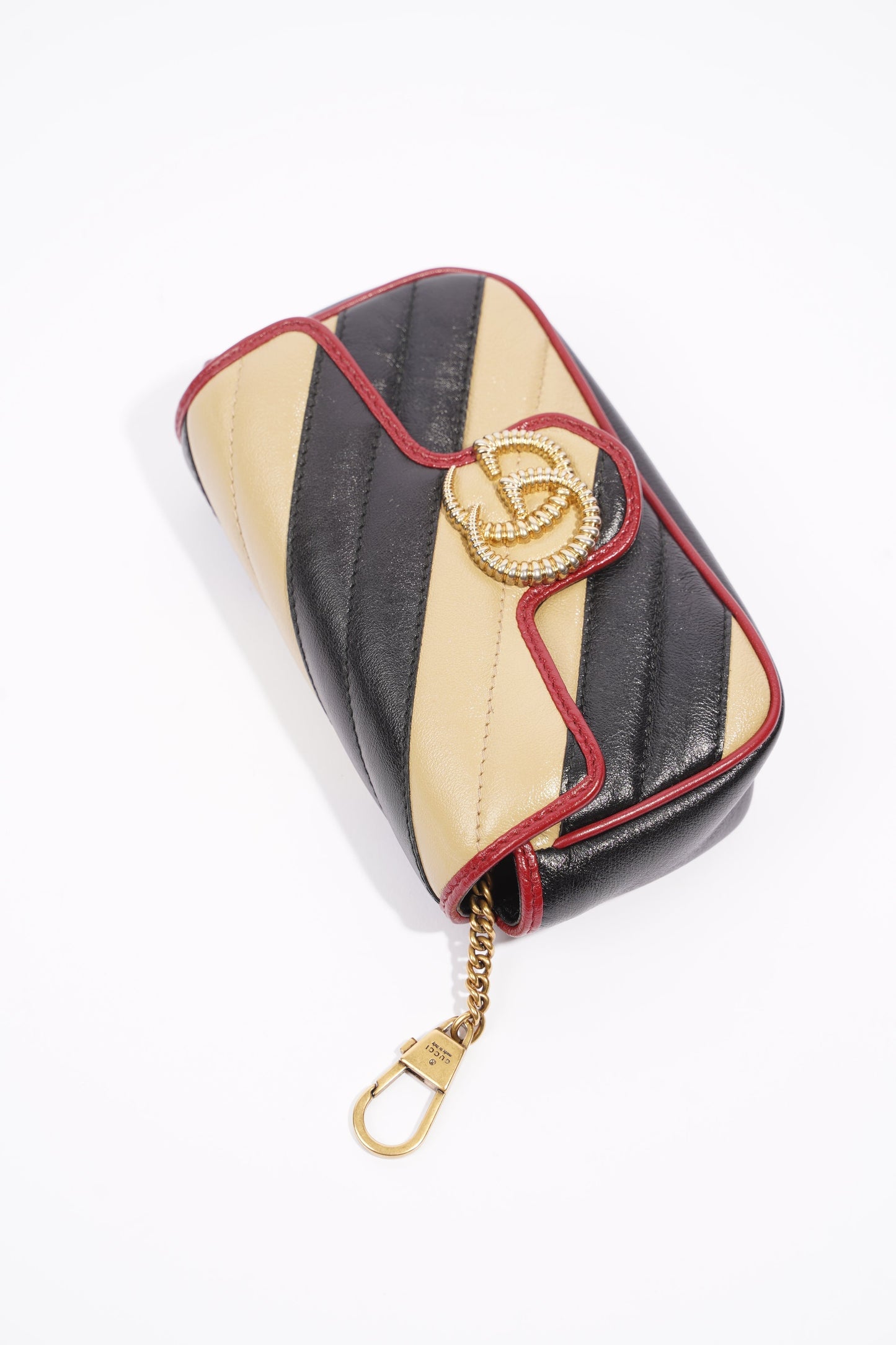 Gucci Womens Marmont Flap Beige / Black Super Mini