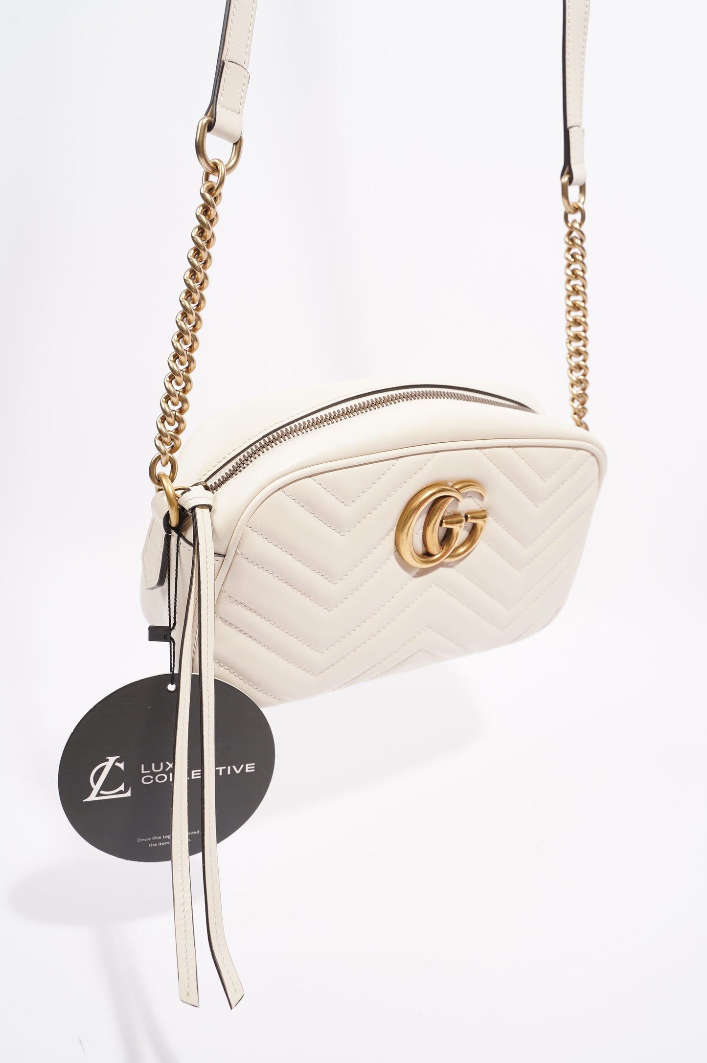 Gucci Womens Marmont Zip White Matelasse Small