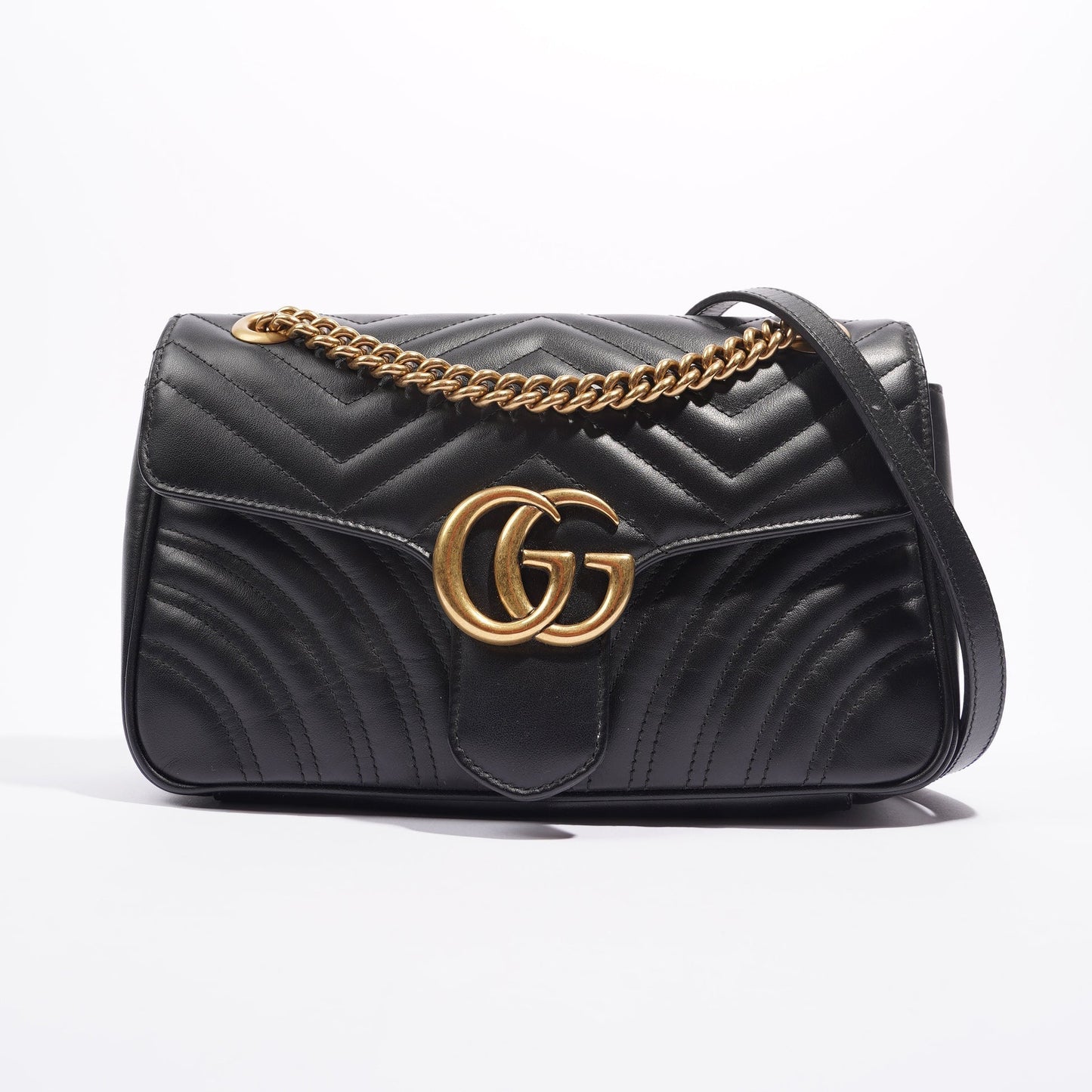 Gucci Womens Marmont Flap Black / Gold Small