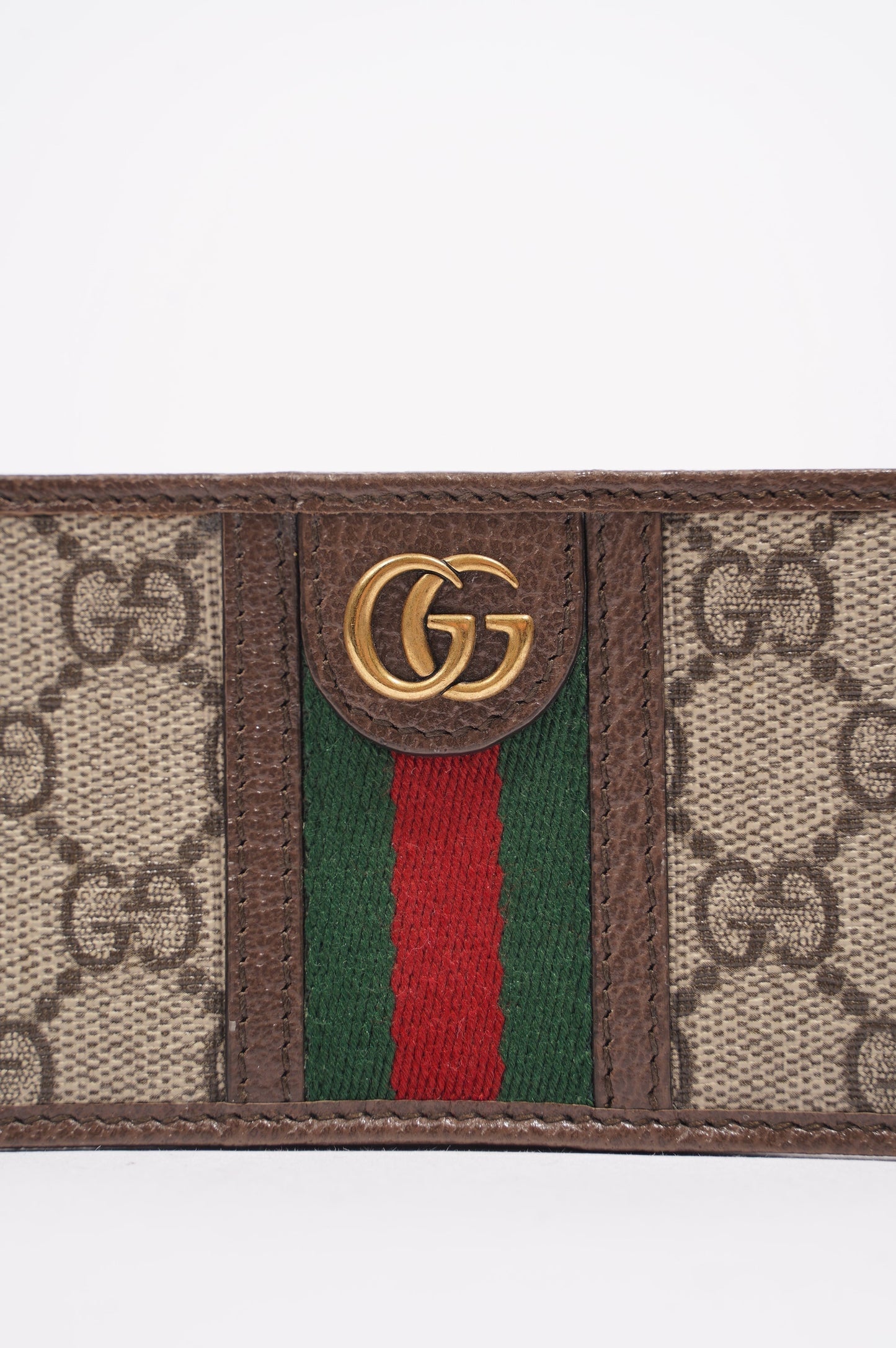 Gucci Womens Web Card Holder Brown Canvas / Leather