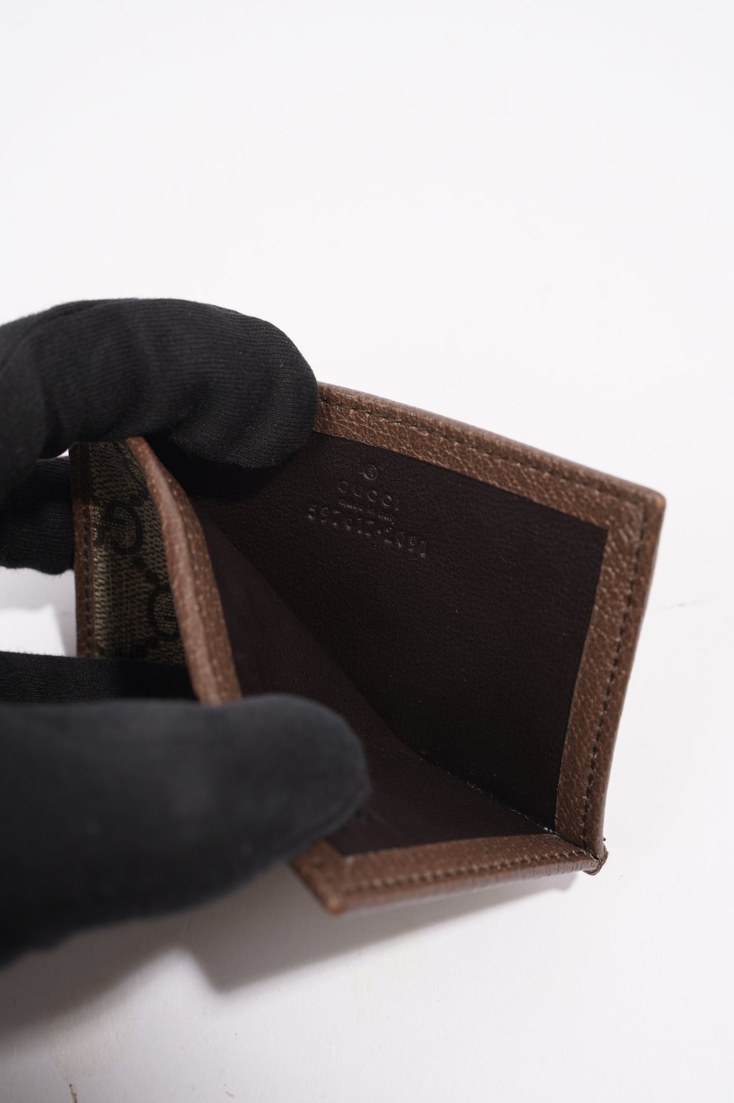 Gucci Womens Web Card Holder Brown Canvas / Leather
