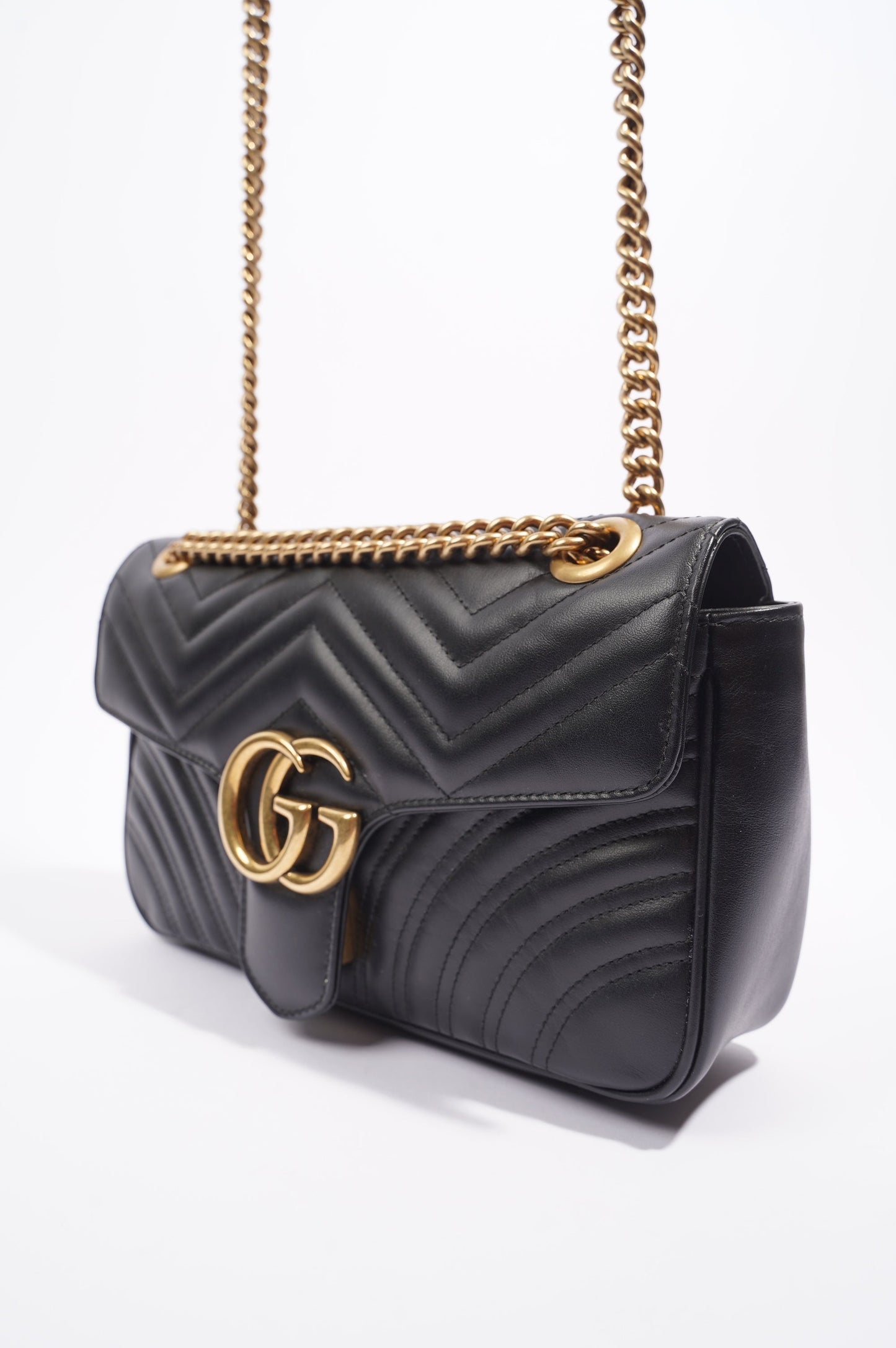 Gucci Womens Marmont Flap Black / Gold Small