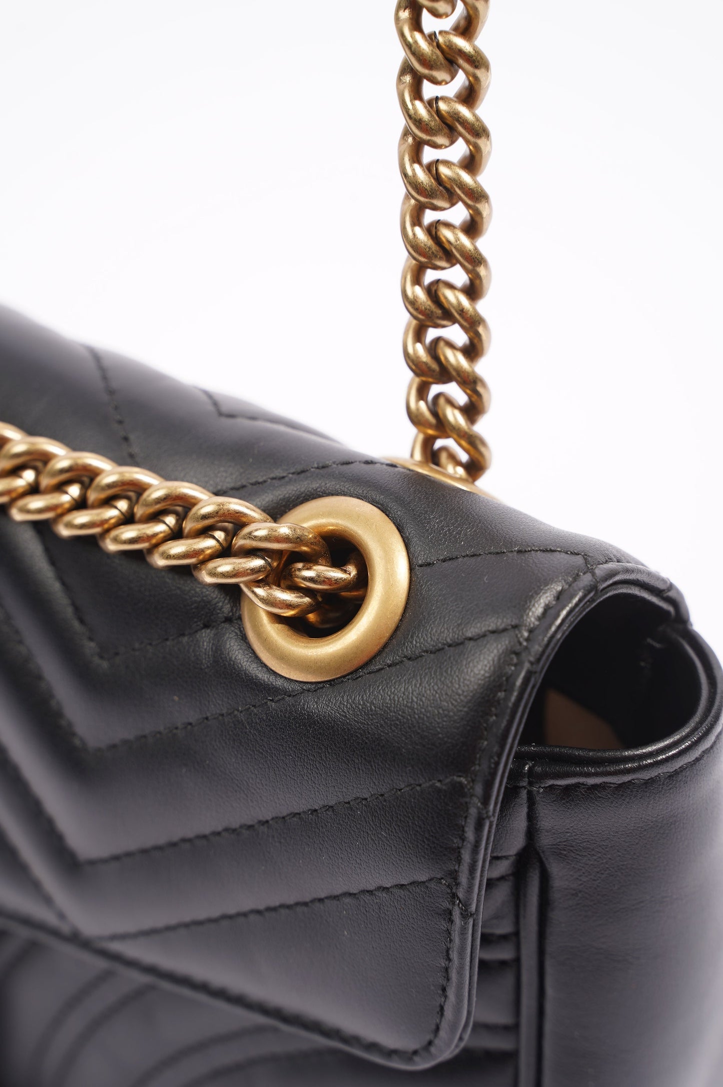 Gucci Womens Marmont Flap Black / Gold Small