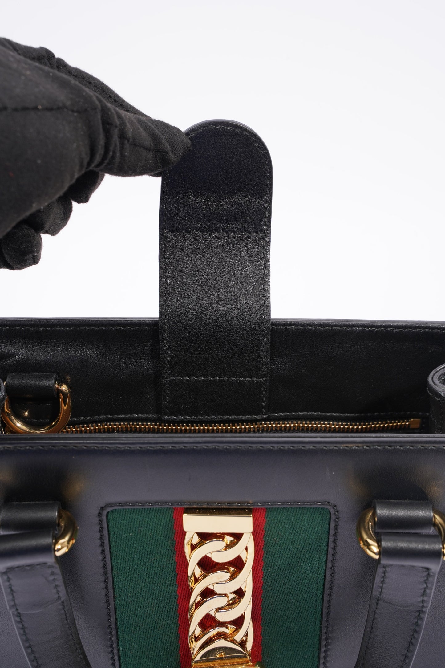 Gucci Sylvie Top Handle Bag Black Leather