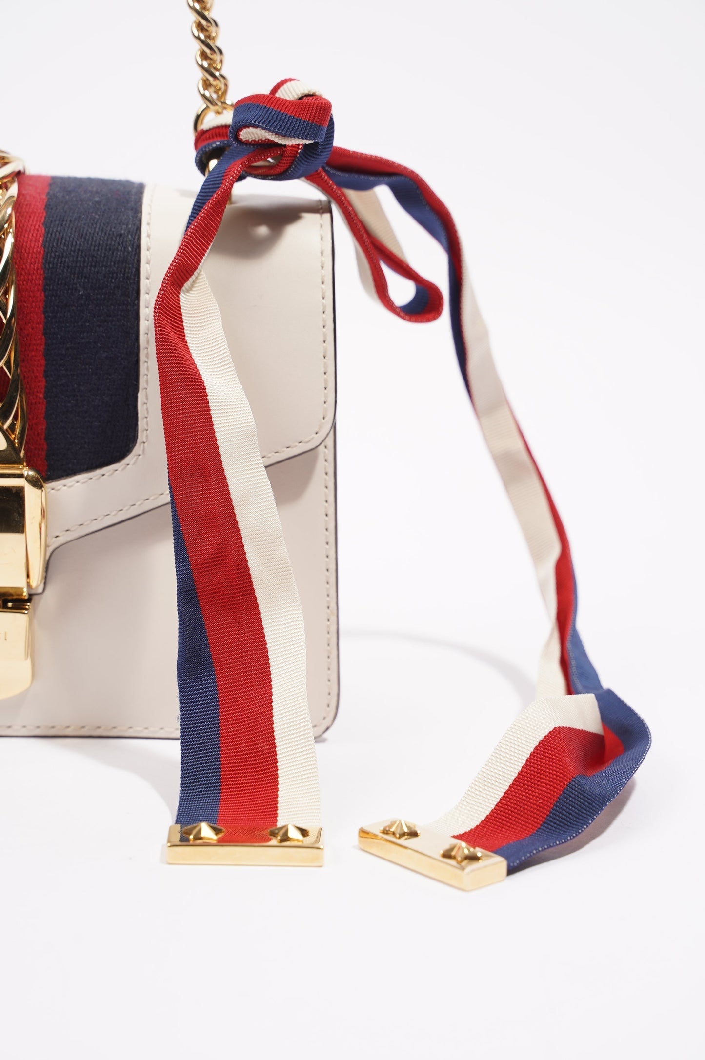 Gucci Womens Sylvie Chain Bag White / Navy / Red Mini