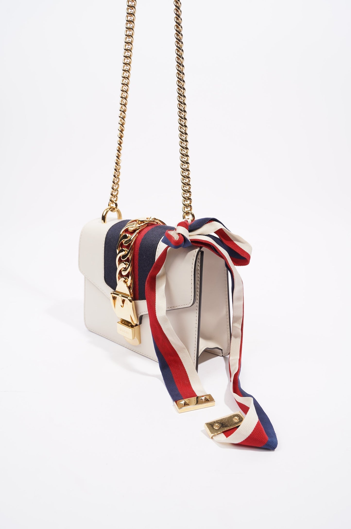 Gucci Womens Sylvie Chain Bag White / Navy / Red Mini