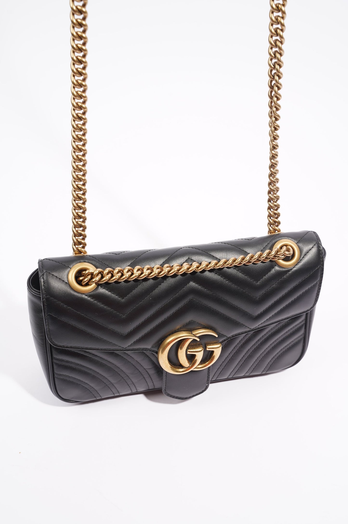 Gucci Womens Marmont Flap Black / Gold Small