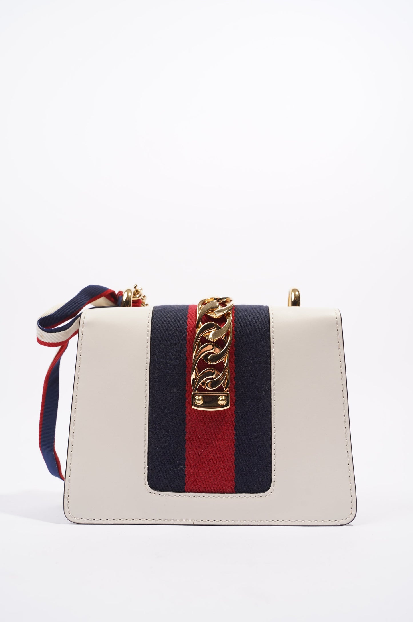 Gucci Womens Sylvie Chain Bag White / Navy / Red Mini