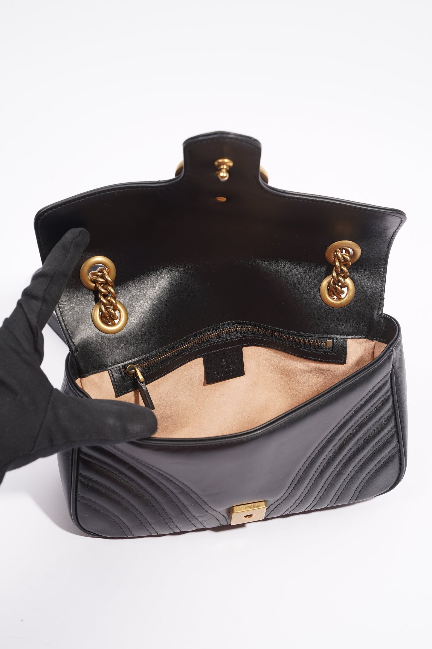 Gucci Womens Marmont Flap Black / Gold Small