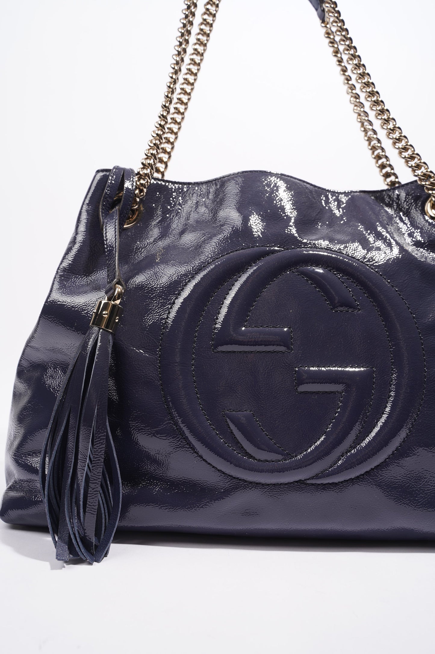 Gucci Soho Disco Bag Blue Patent Leather Tote