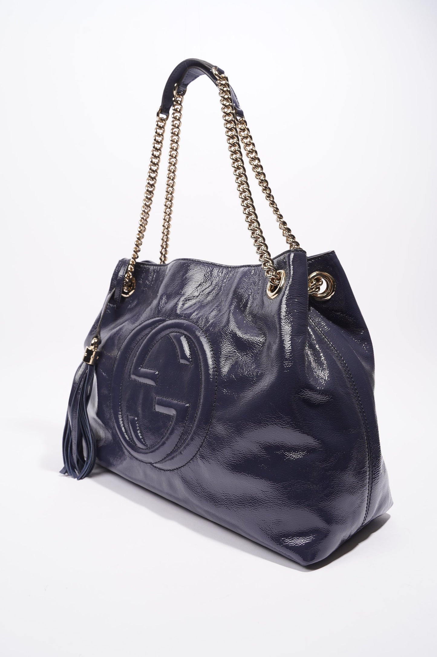 Gucci Soho Disco Bag Blue Patent Leather Tote