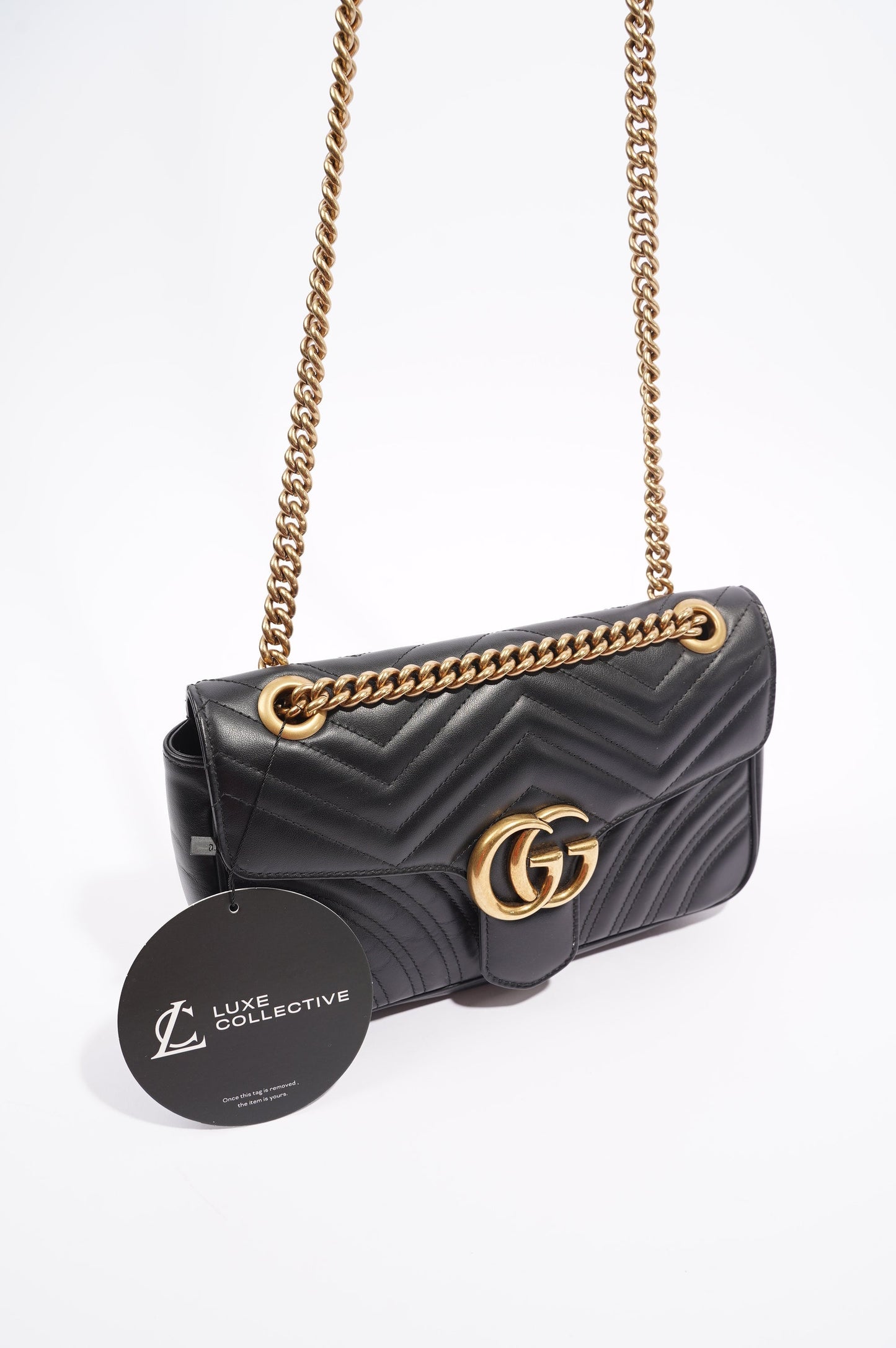 Gucci Womens Marmont Flap Black / Gold Small