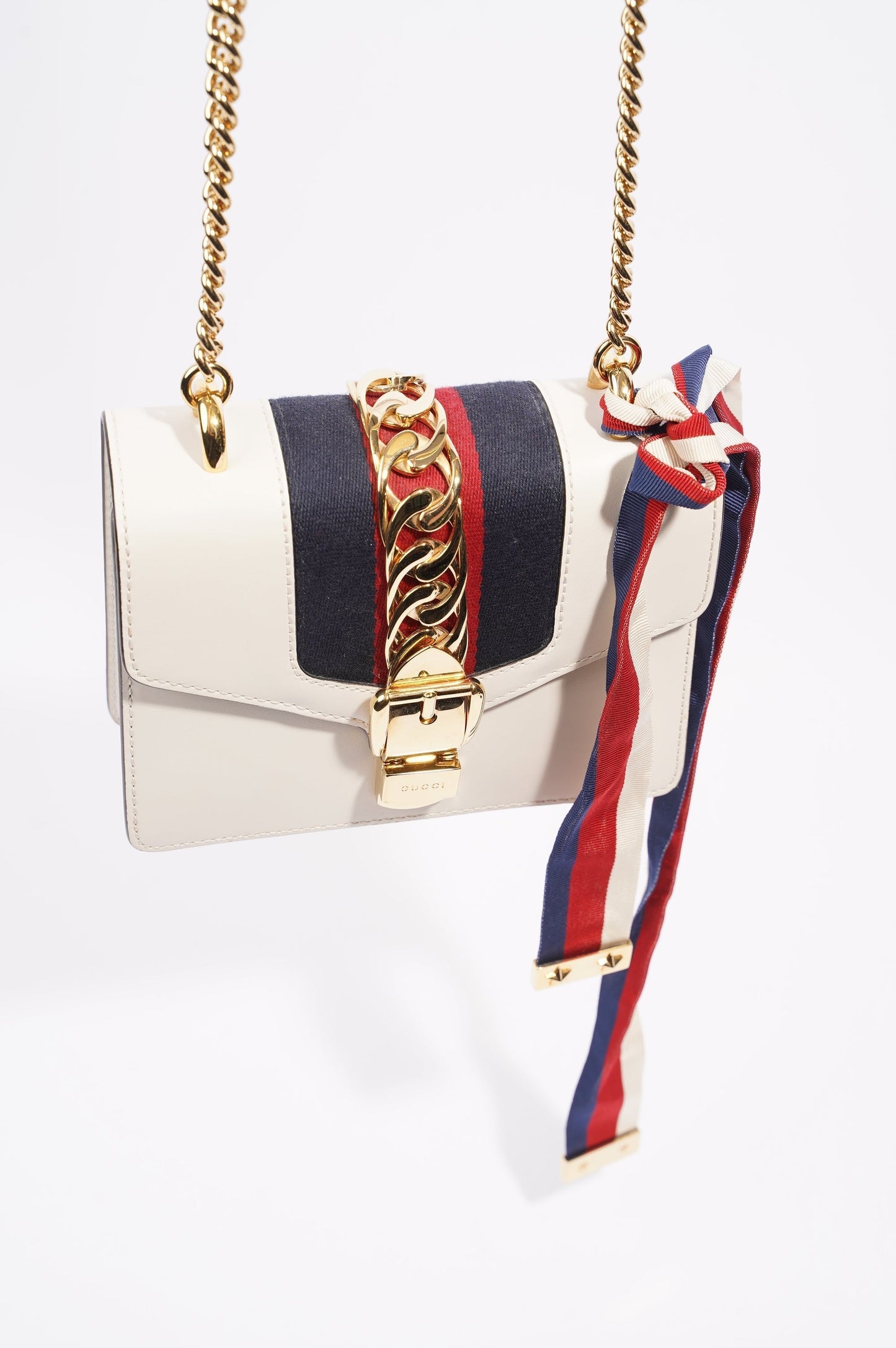 Gucci Womens Sylvie Chain Bag White / Navy / Red Mini