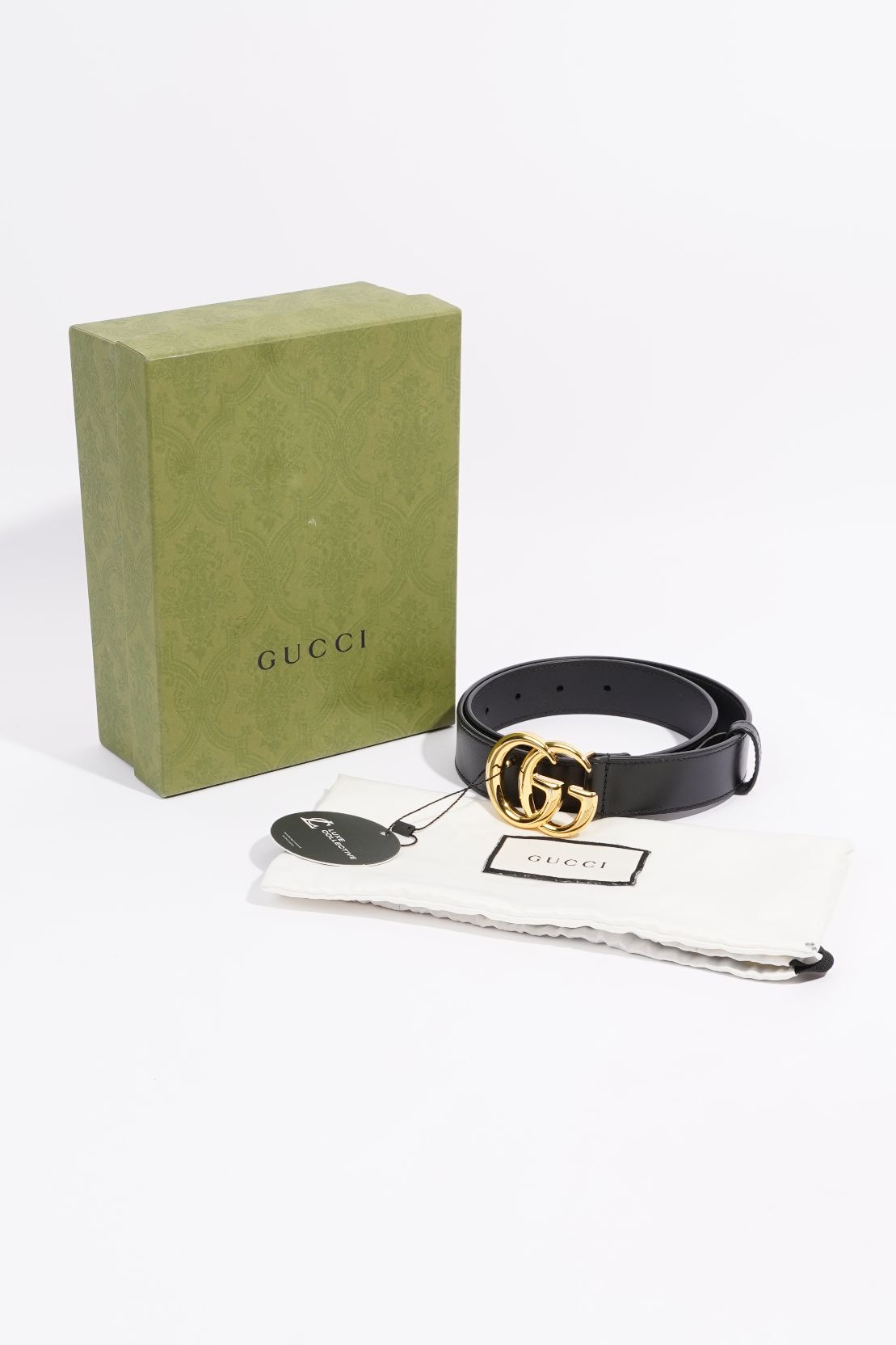 Gucci Womens GG Marmont Belt Black Leather 70cm