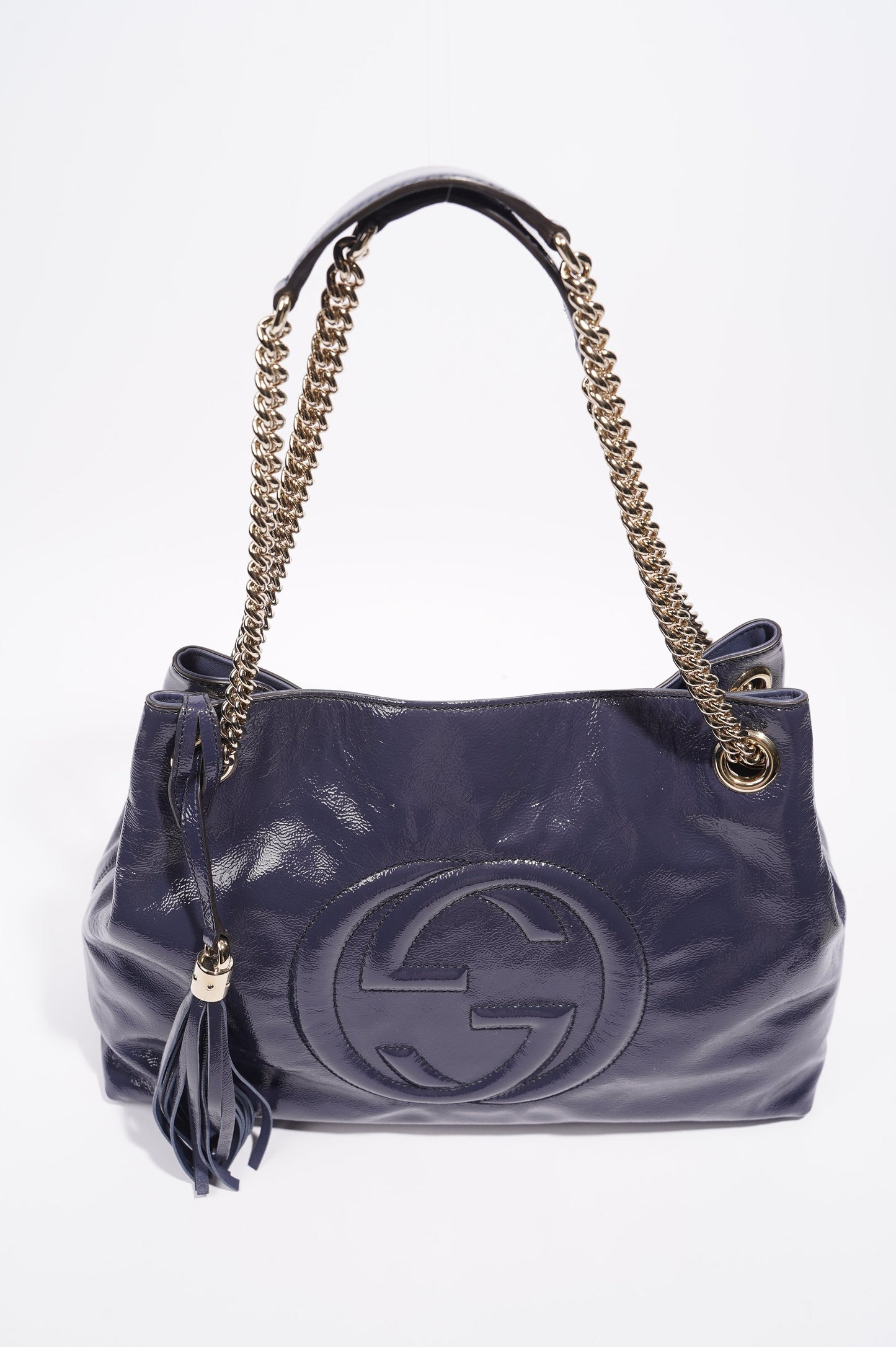 Gucci Soho Disco Bag Blue Patent Leather Tote