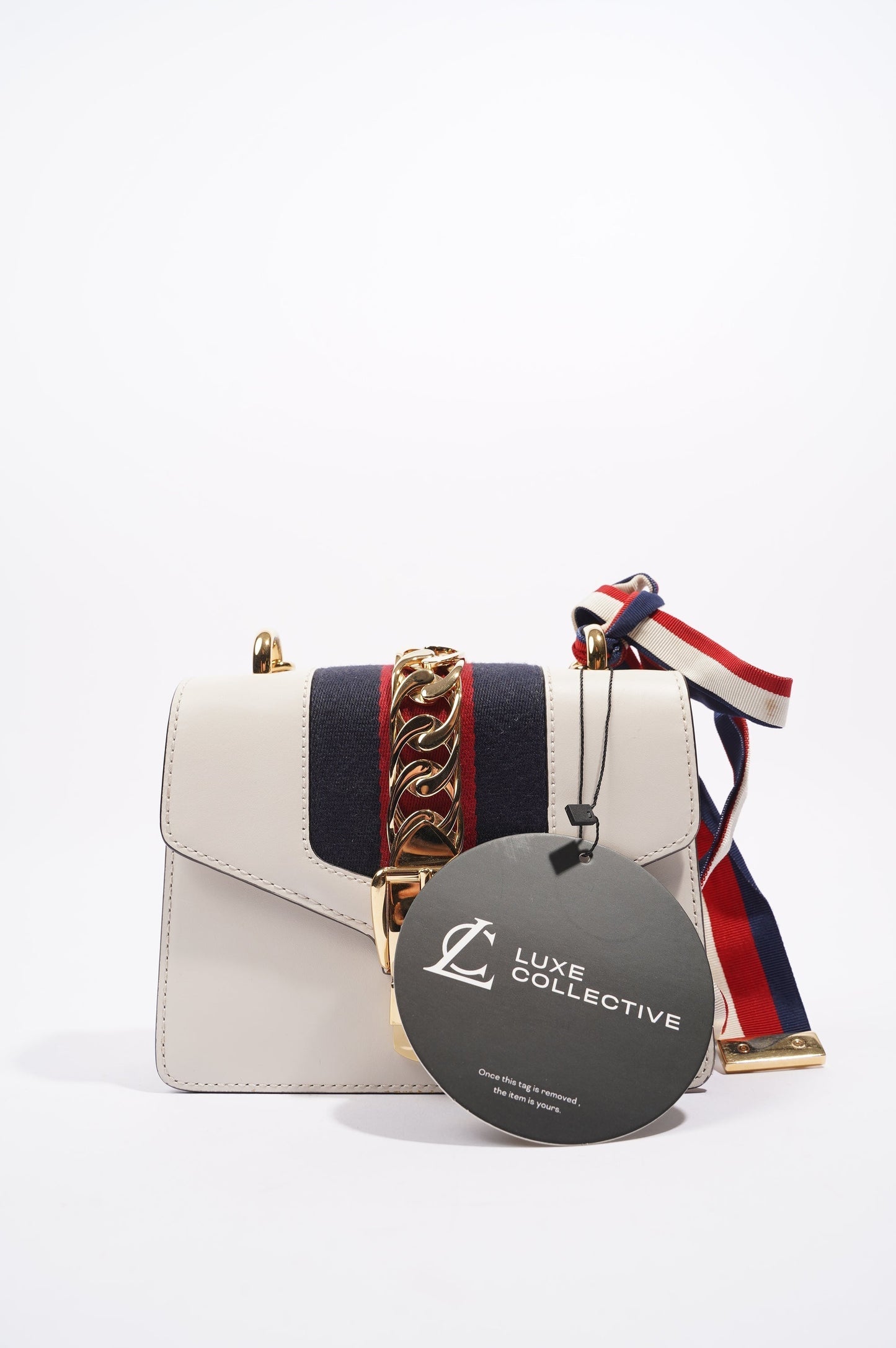 Gucci Womens Sylvie Chain Bag White / Navy / Red Mini