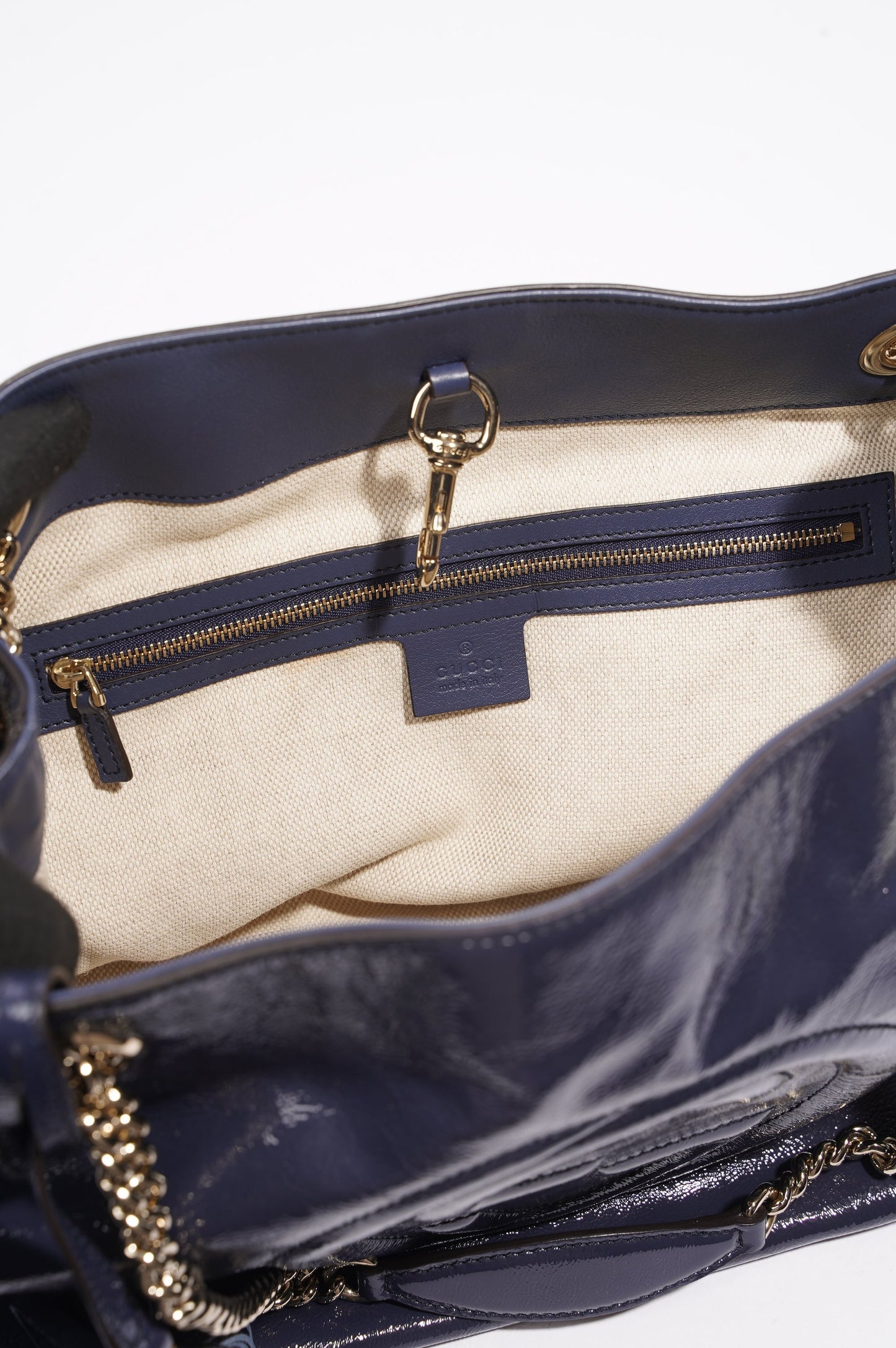 Gucci Soho Disco Bag Blue Patent Leather Tote