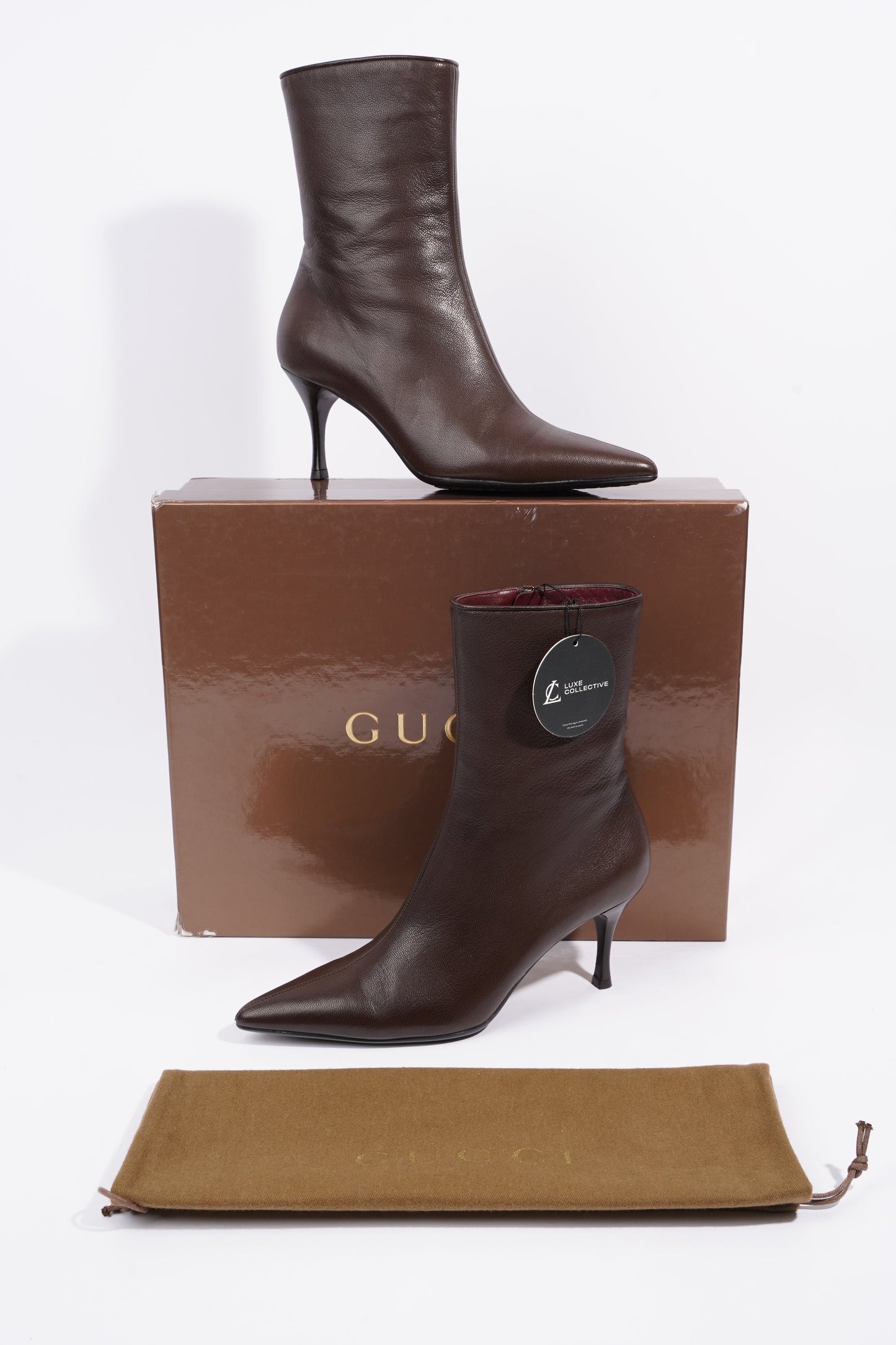 Gucci Womens Leather Ankle Boot Brown EU 40.5 / UK 7.5