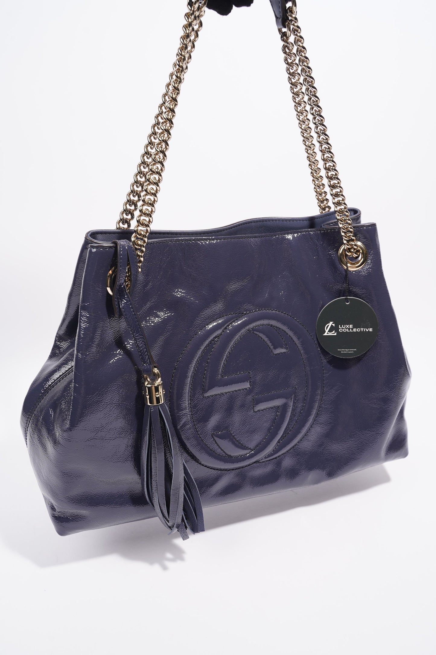 Gucci Soho Disco Bag Blue Patent Leather Tote
