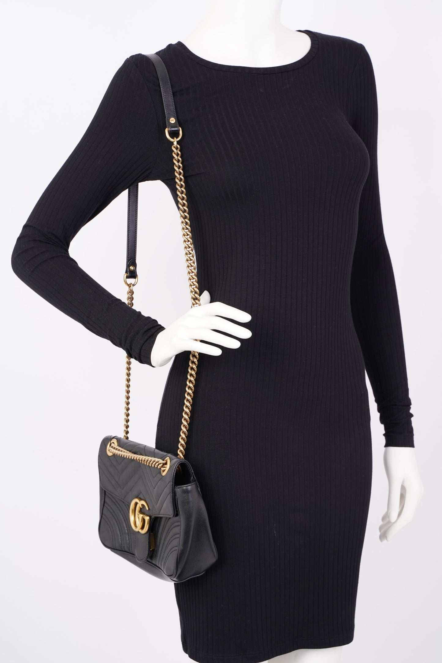 Gucci Womens GG Marmont Flap Bag Black Leather Small